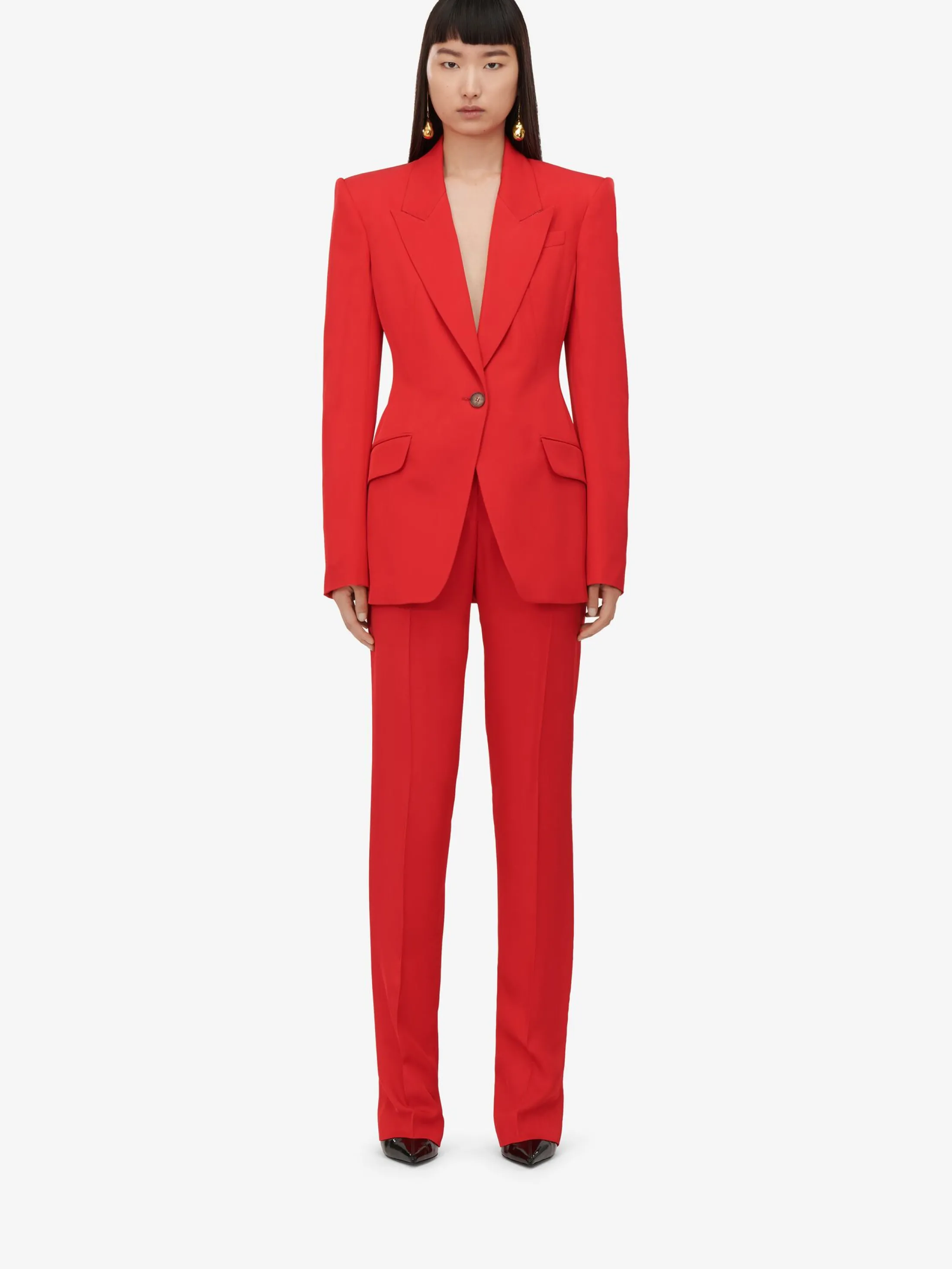 Shop Alexander McQueen Women's High-waisted Cigarette Trousers in Lust Red