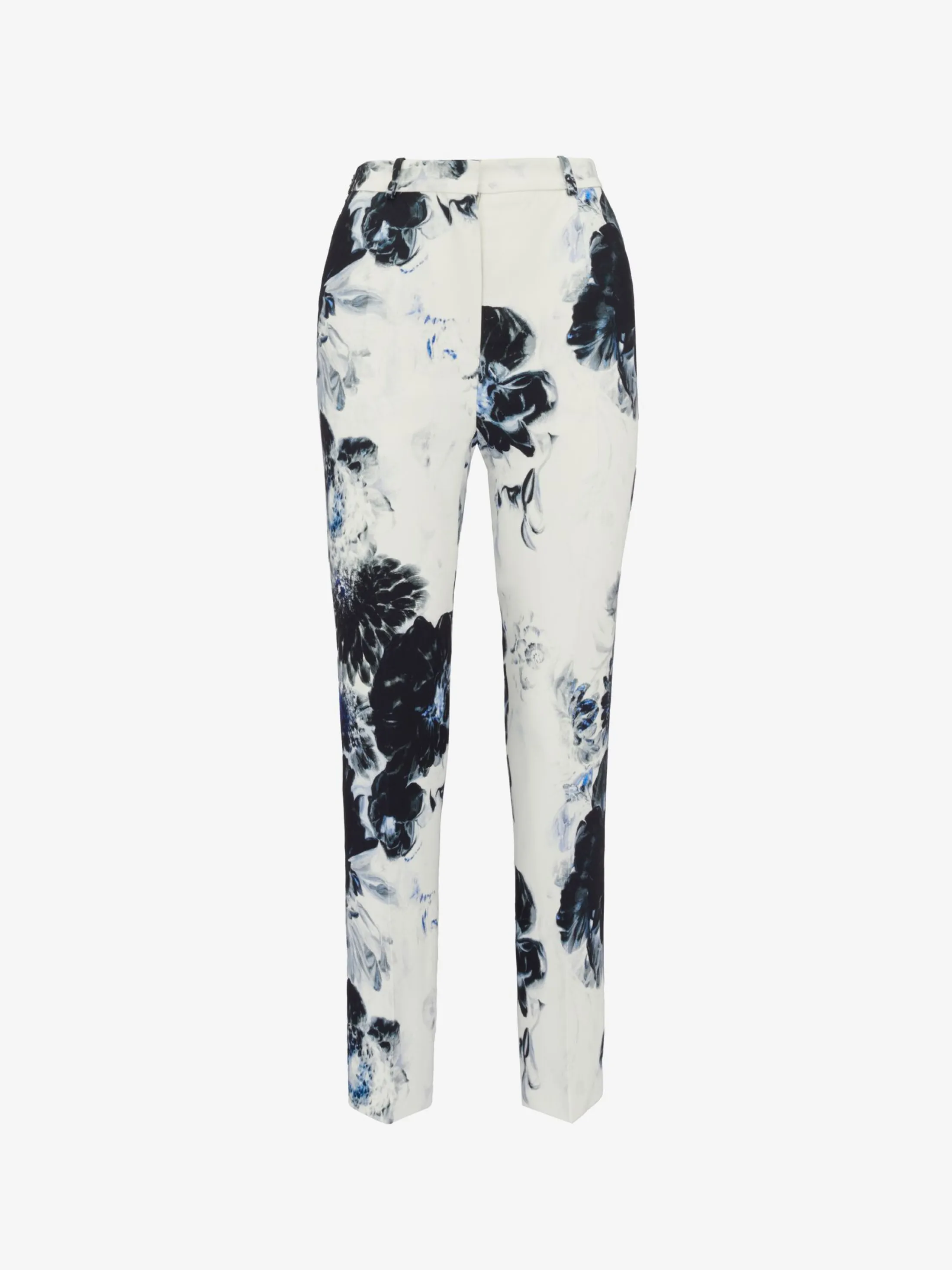 Sale Alexander McQueen Women's High-waisted Cigarette Trousers in White/Black/Electric Blue