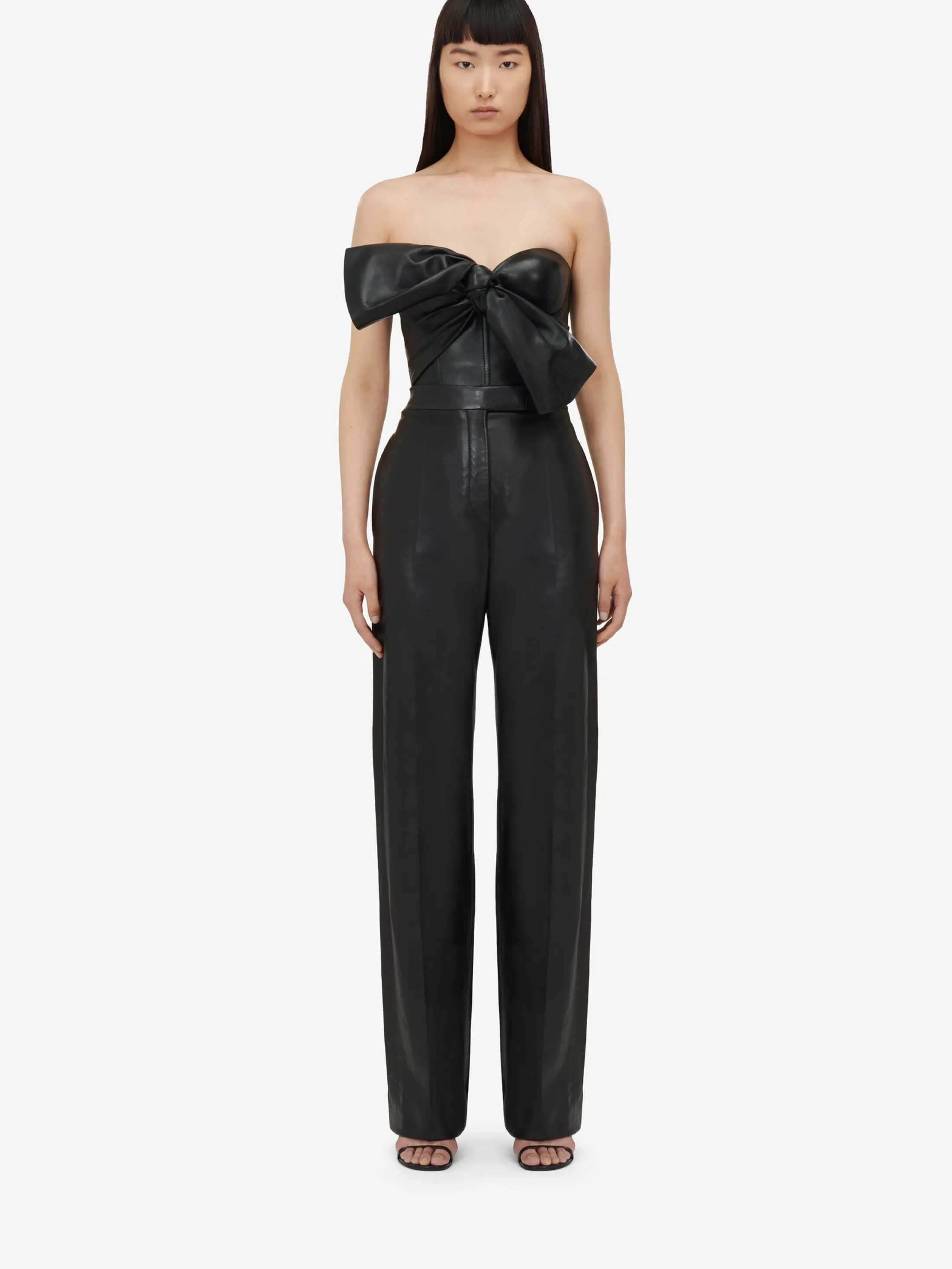 Best Alexander McQueen Women's High-waisted Leather Trousers in Black