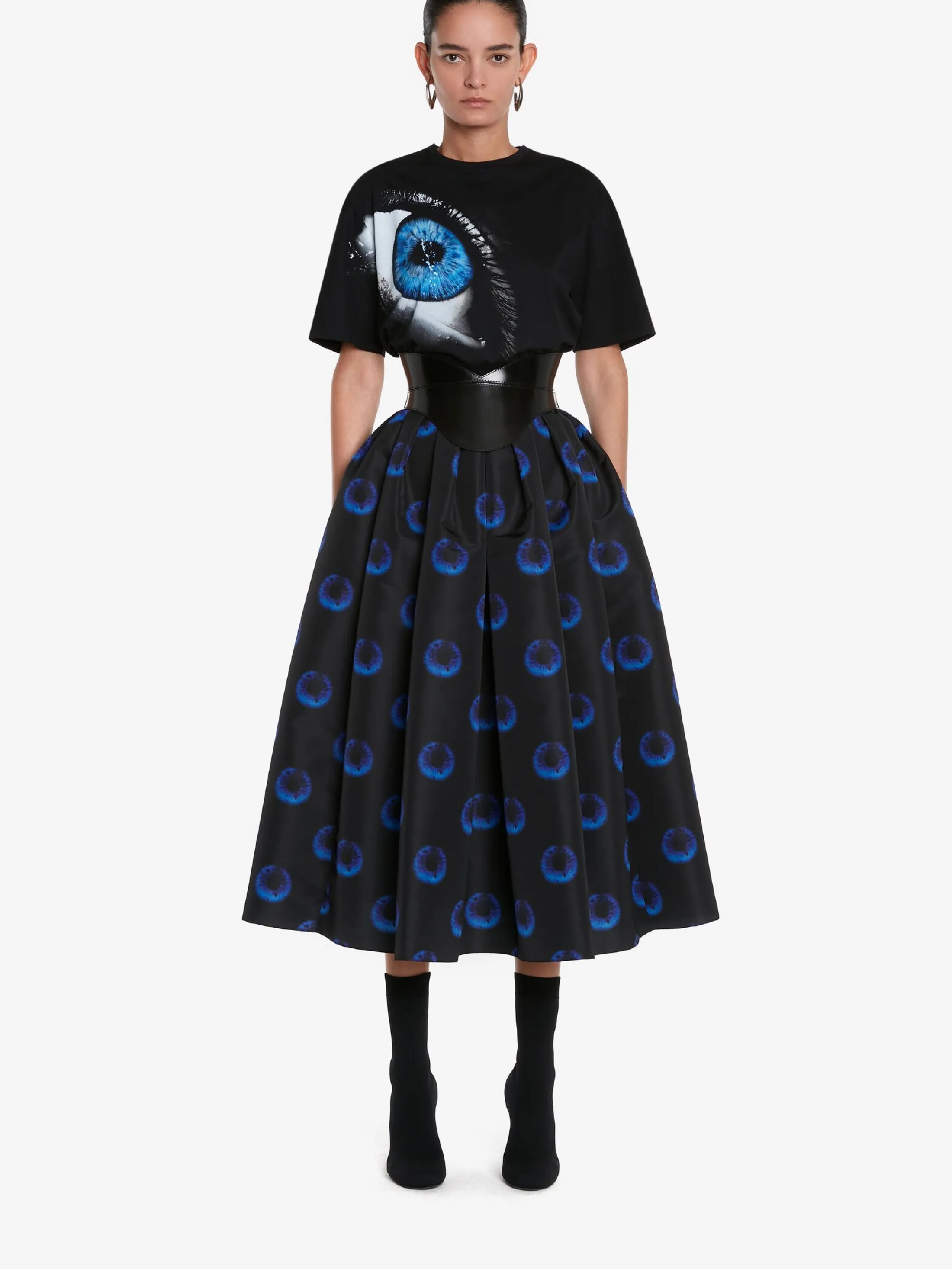 Clearance Alexander McQueen Women's Iris Oversized T-shirt in Black/Galactic Blue