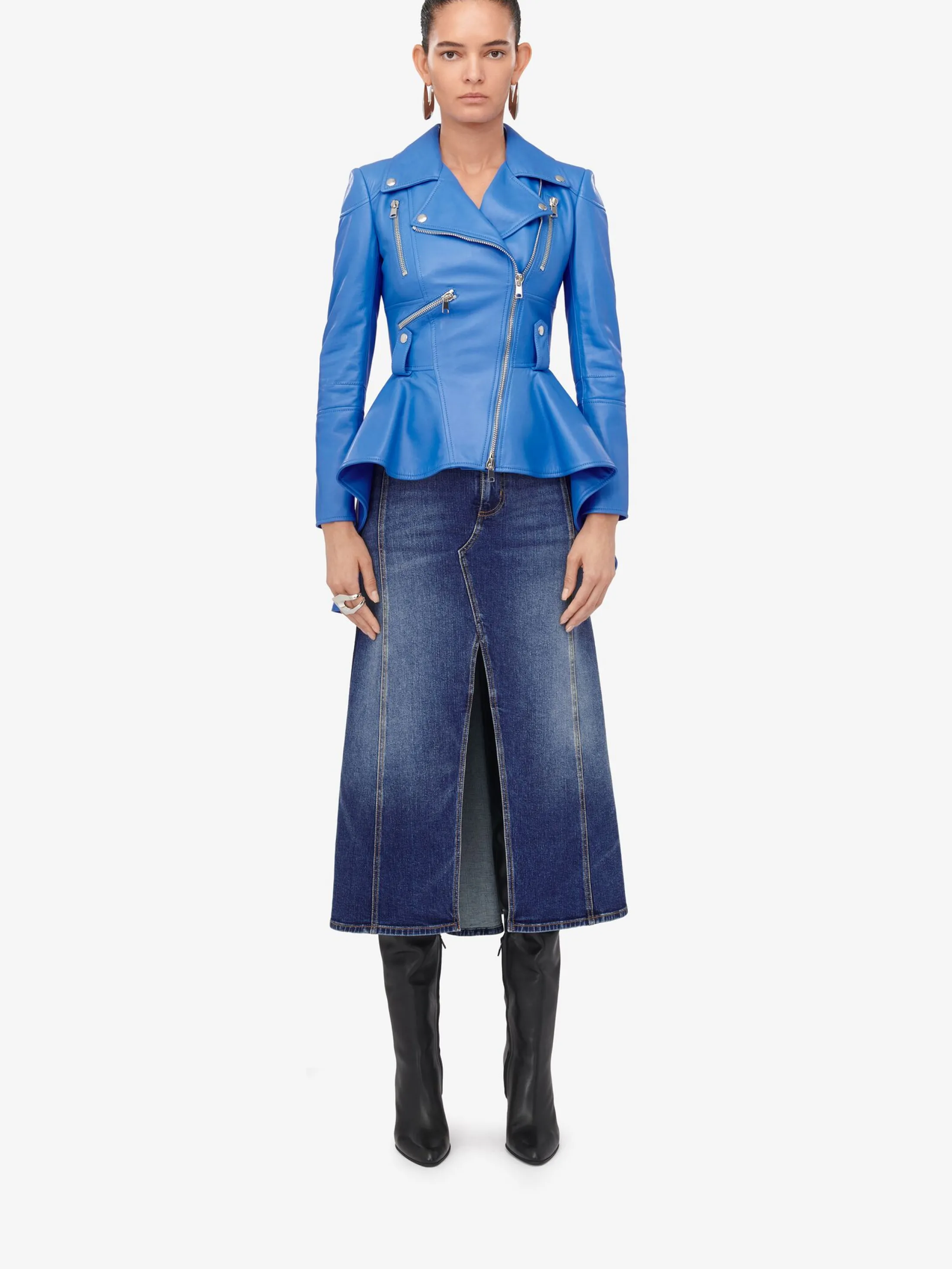 Shop Alexander McQueen Women's Kickback Denim Skirt in Washed Blue