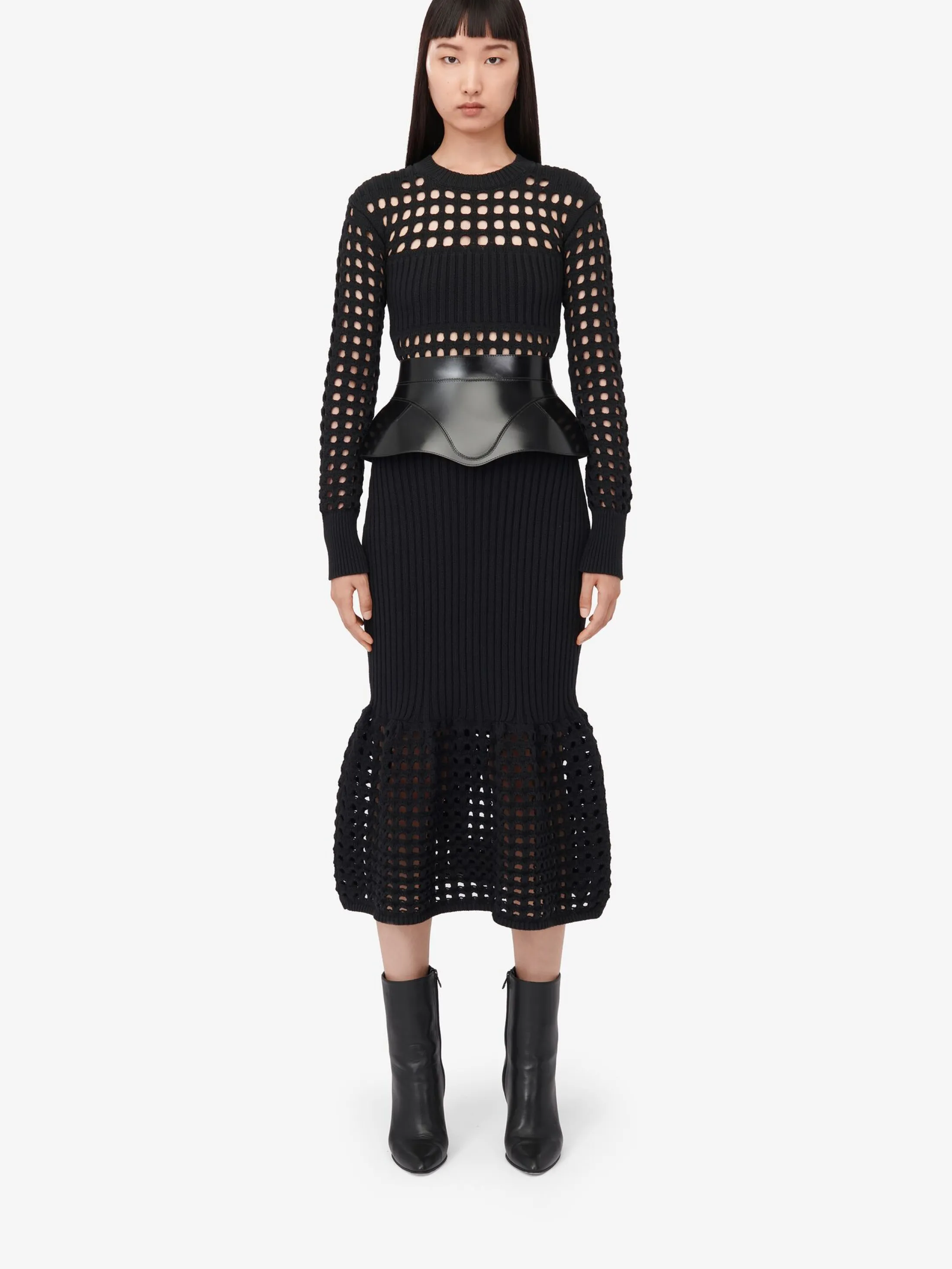 Cheap Alexander McQueen Women's Knitted Mesh Midi Dress in Black