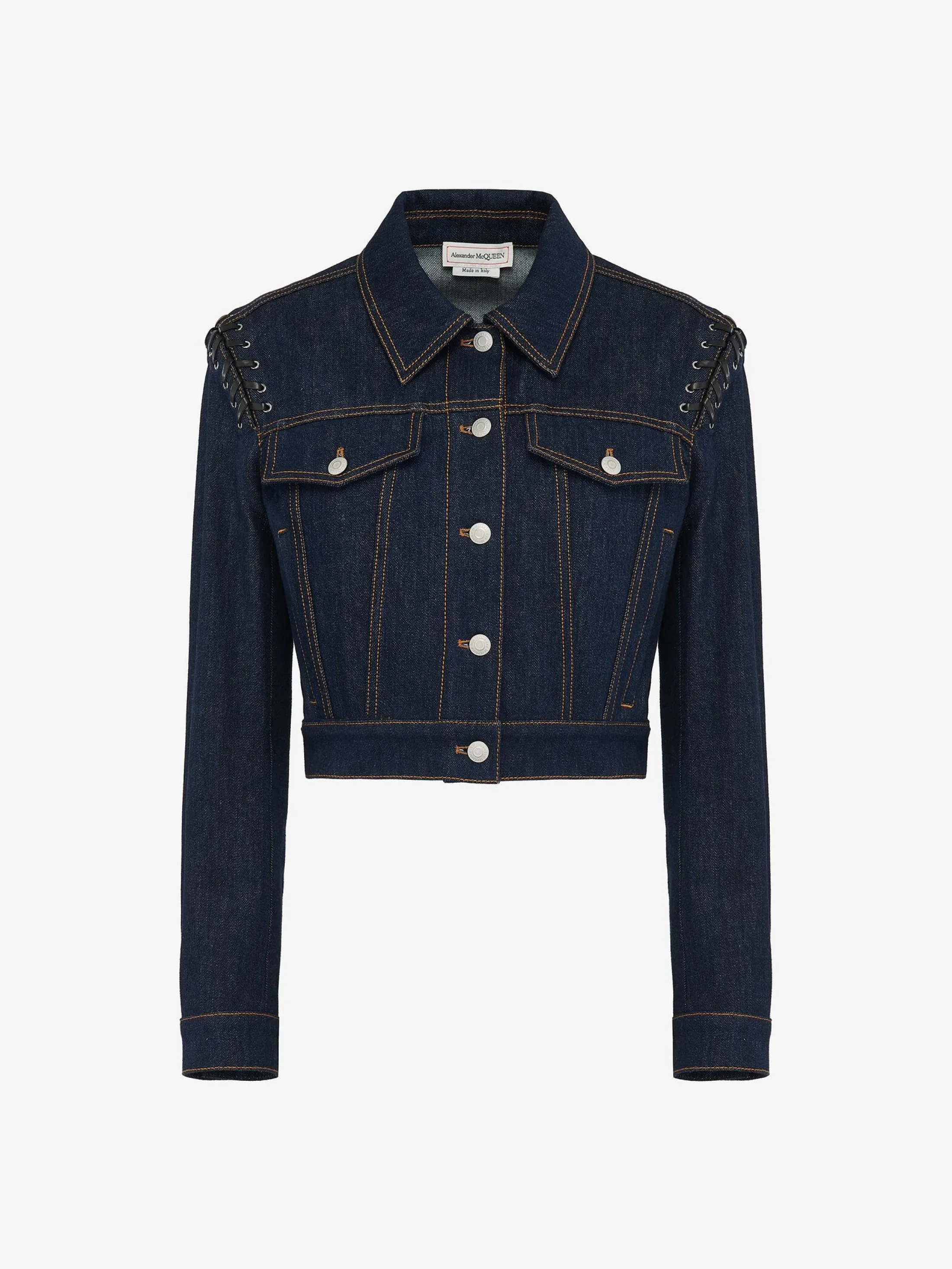 Sale Alexander McQueen Women's Lace Detail Cropped Jacket in Denim