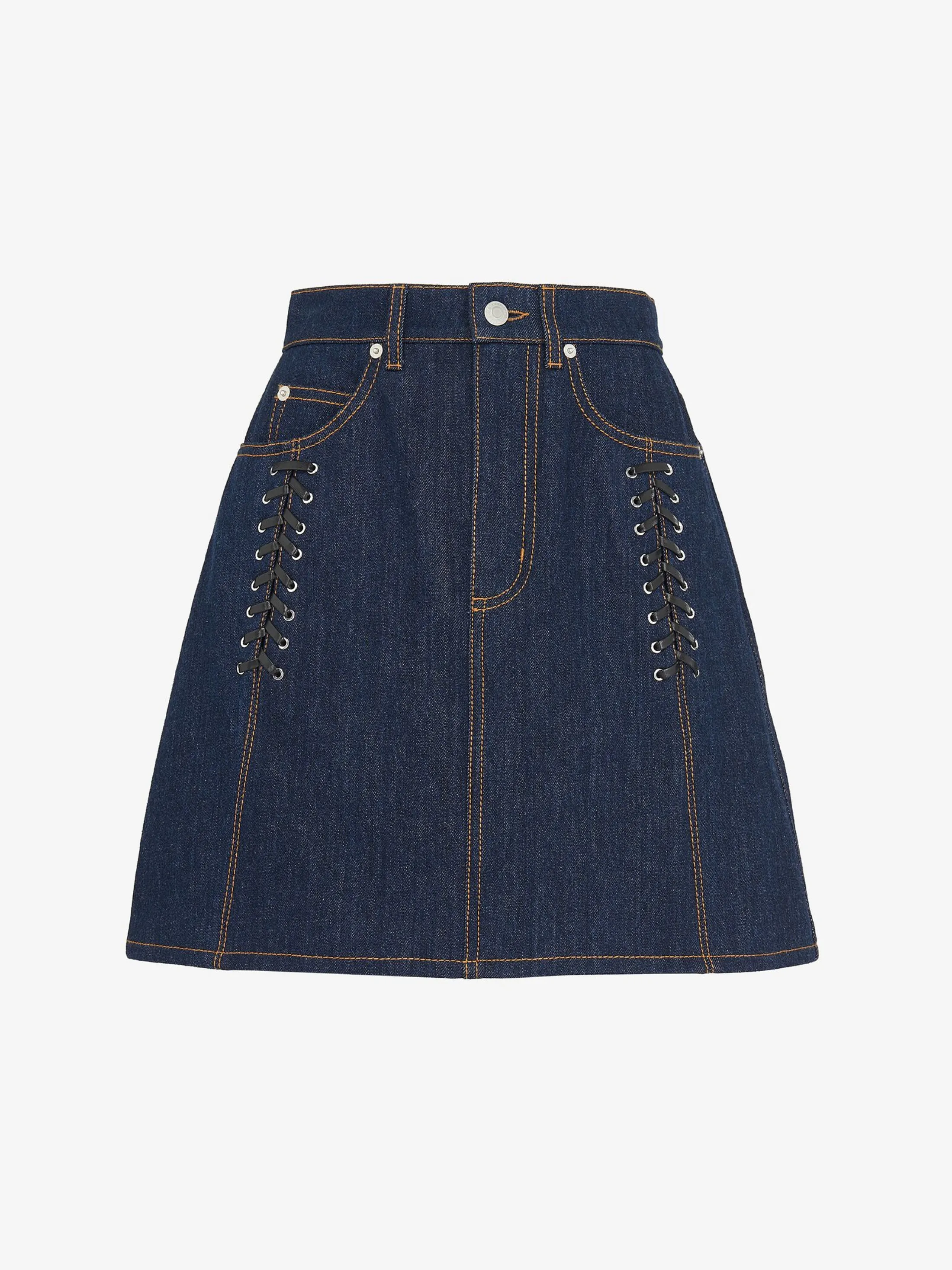 Sale Alexander McQueen Women's Lace Detail Mini Skirt in Denim