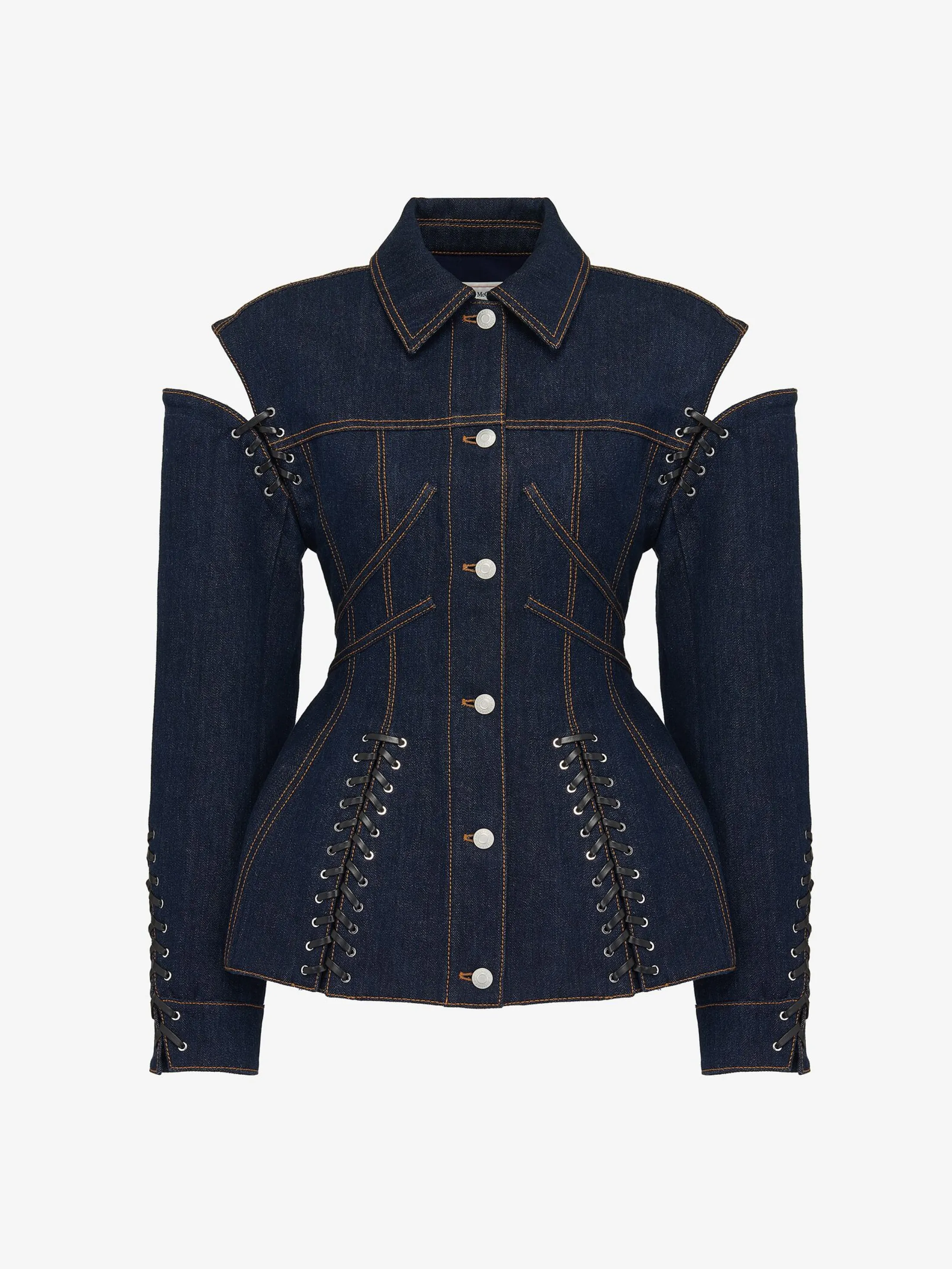 Sale Alexander McQueen Women's Lace Detail Slashed Jacket in Denim