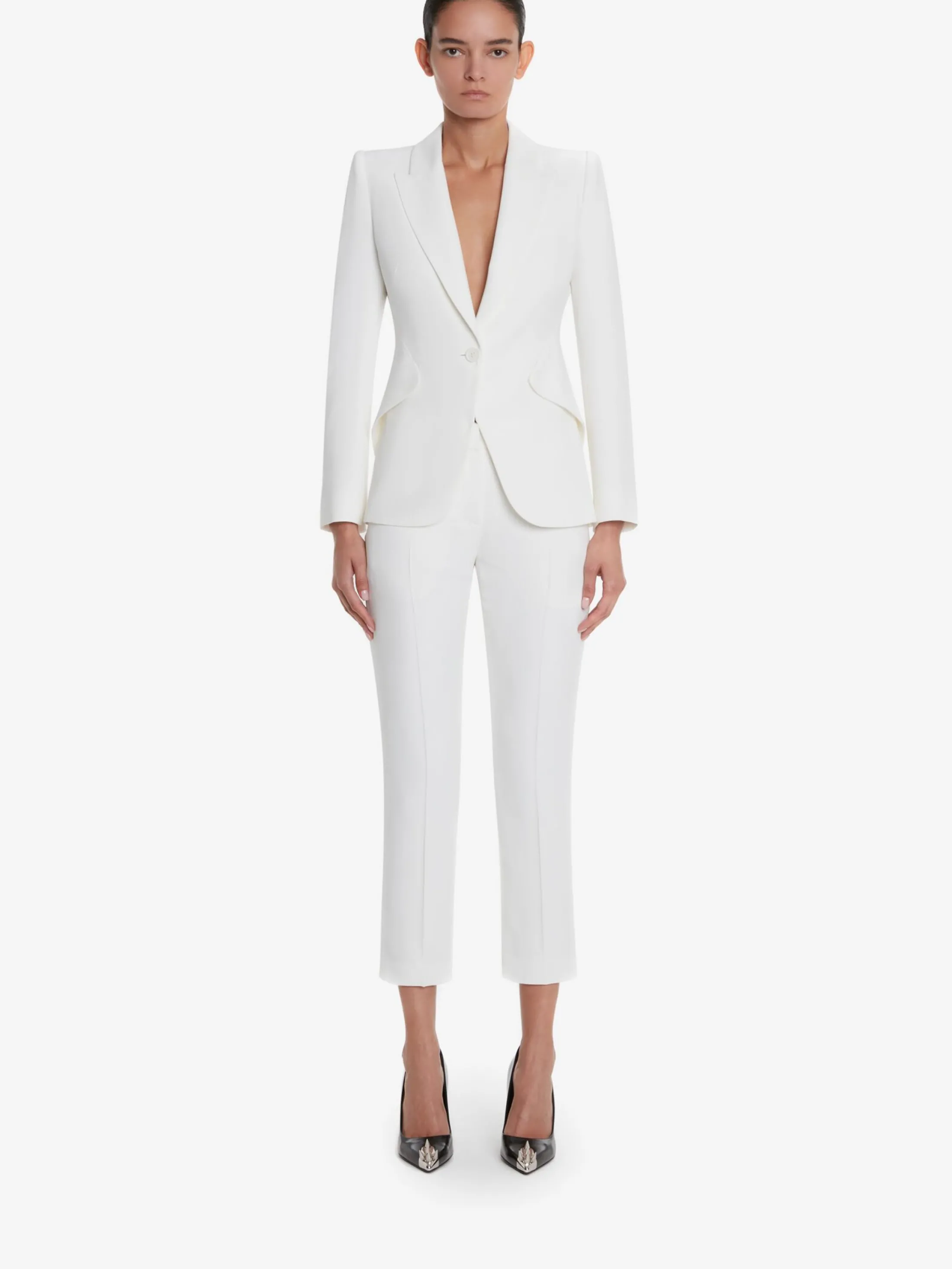 Hot Alexander McQueen Women's Leaf Crepe Cigarette Trousers in LIGHT IVORY