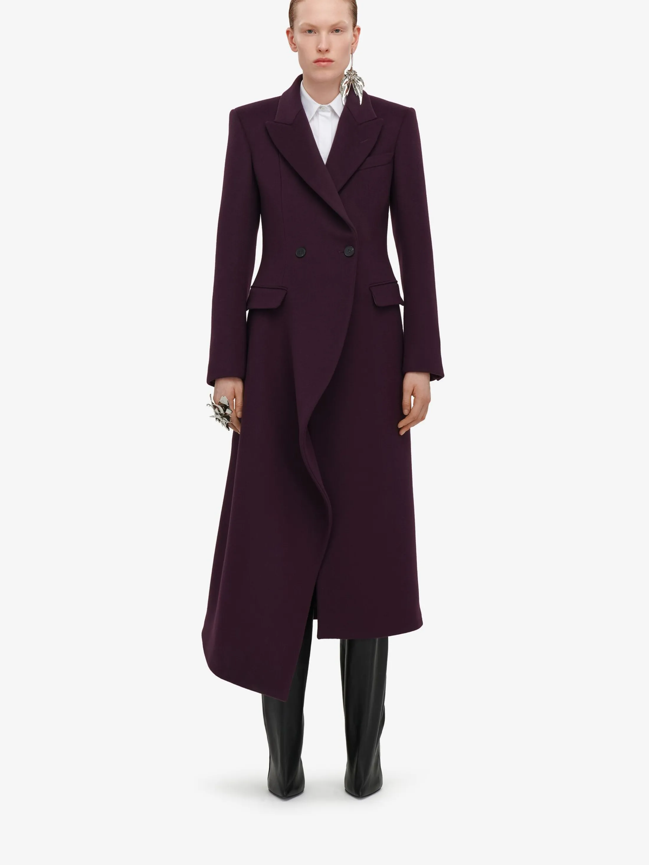 Fashion Alexander McQueen Women's Long Draped Coat in Night Shade