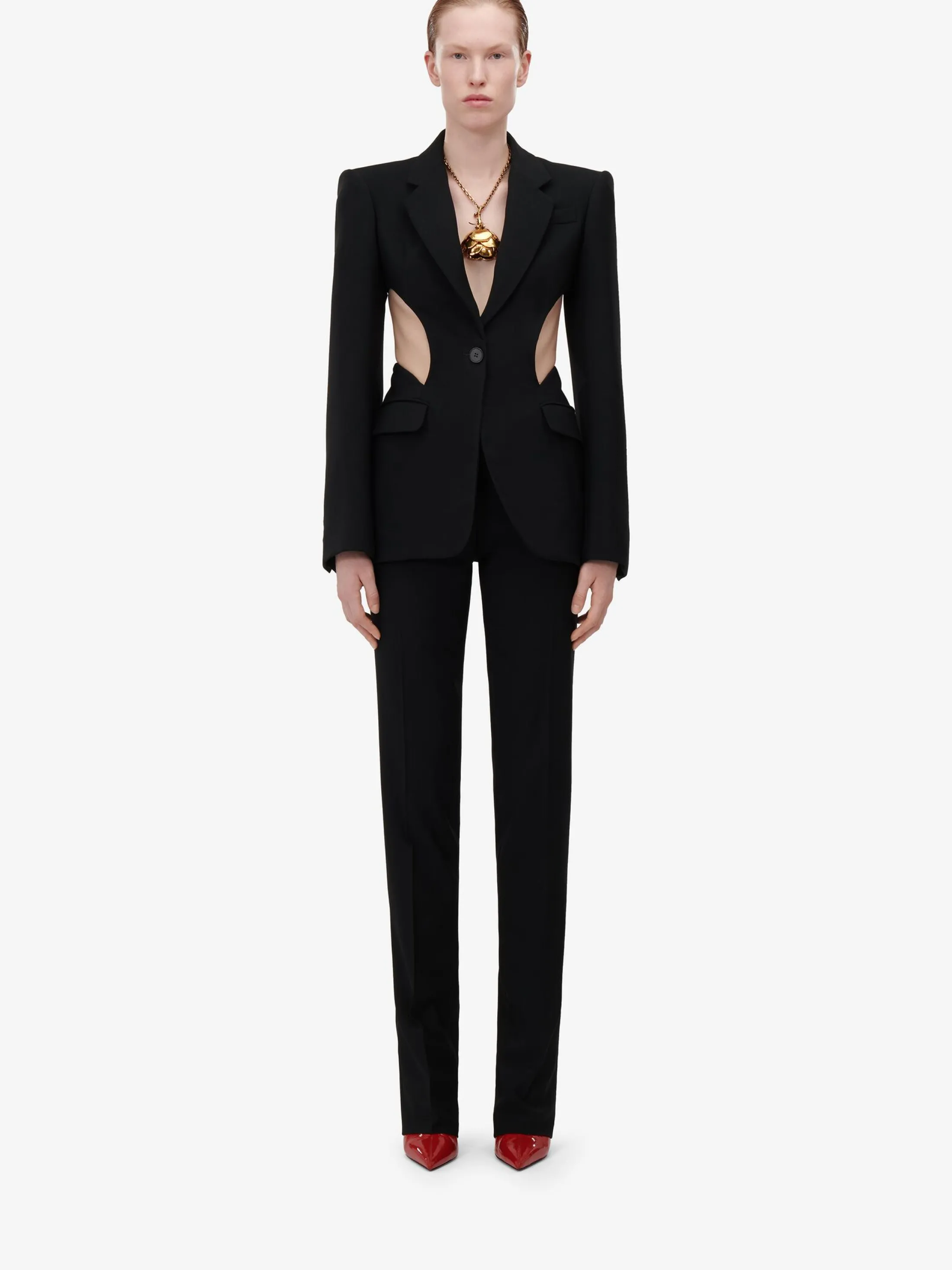 Online Alexander McQueen Women's Low-waisted Straight Leg Trousers in Black