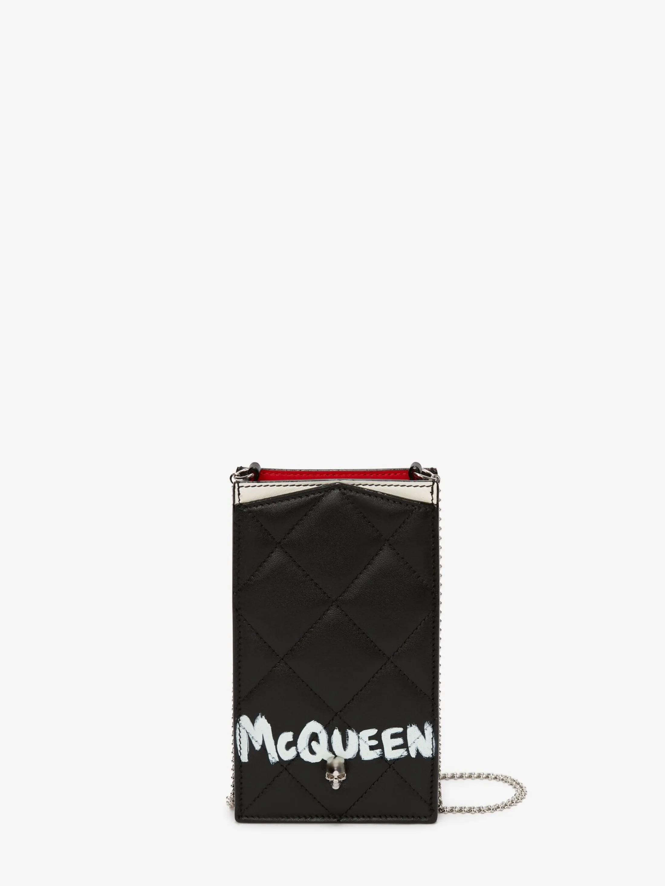 Discount Alexander McQueen Women's McQueen Graffiti Phone Case With Chain in Black/White