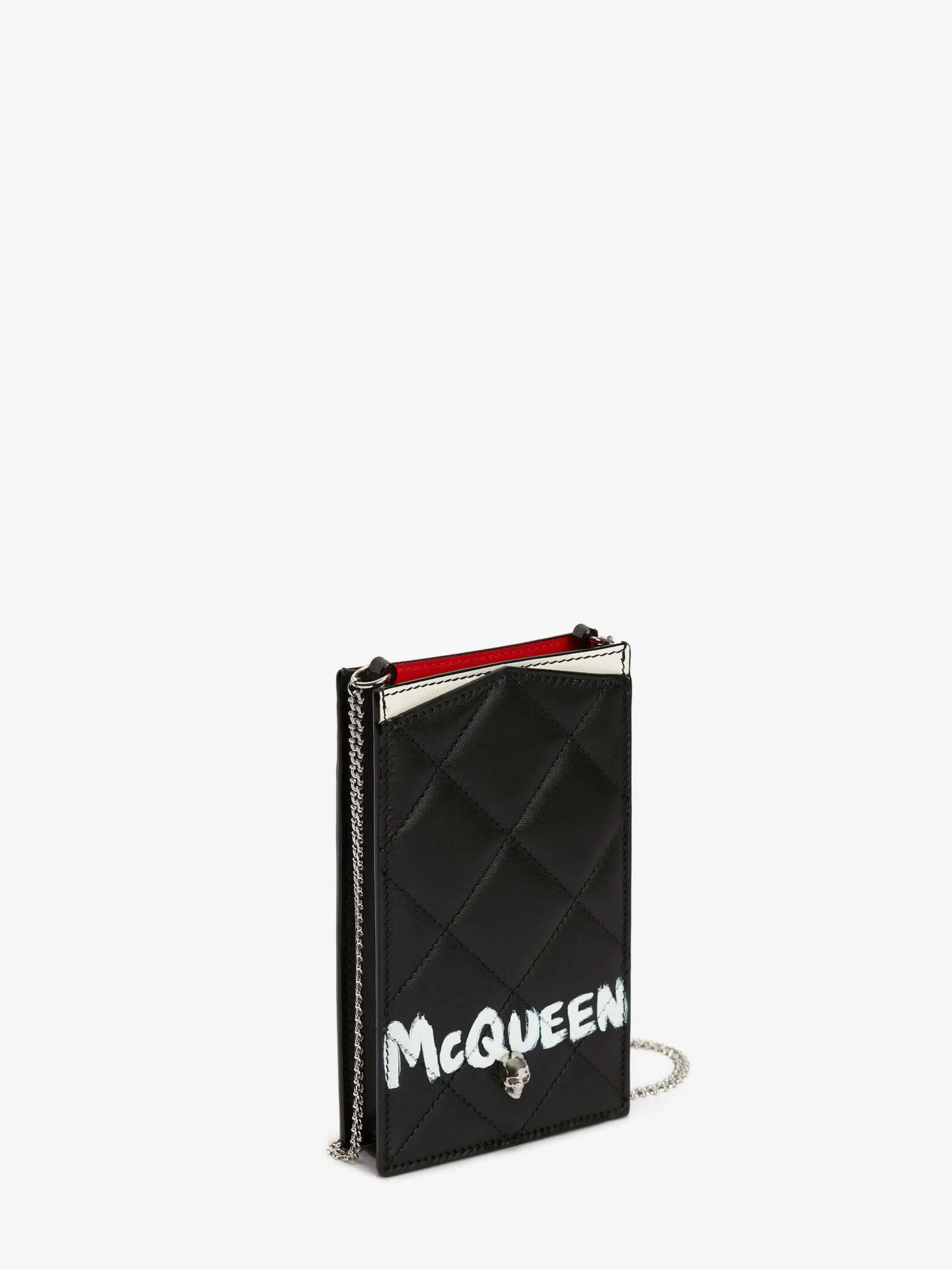 Discount Alexander McQueen Women's McQueen Graffiti Phone Case With Chain in Black/White