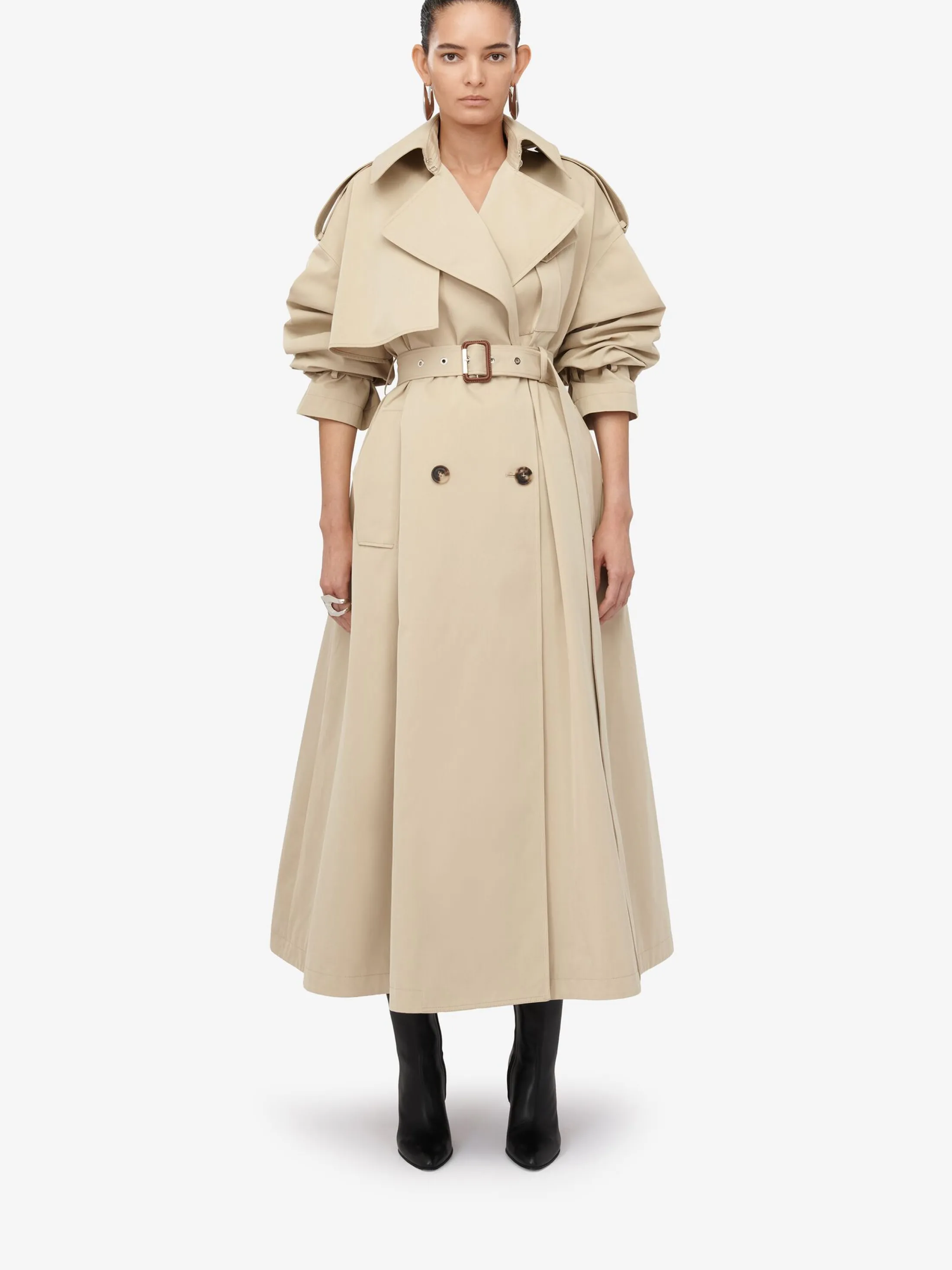 Cheap Alexander McQueen Women's Military Trench Coat in Pale Beige