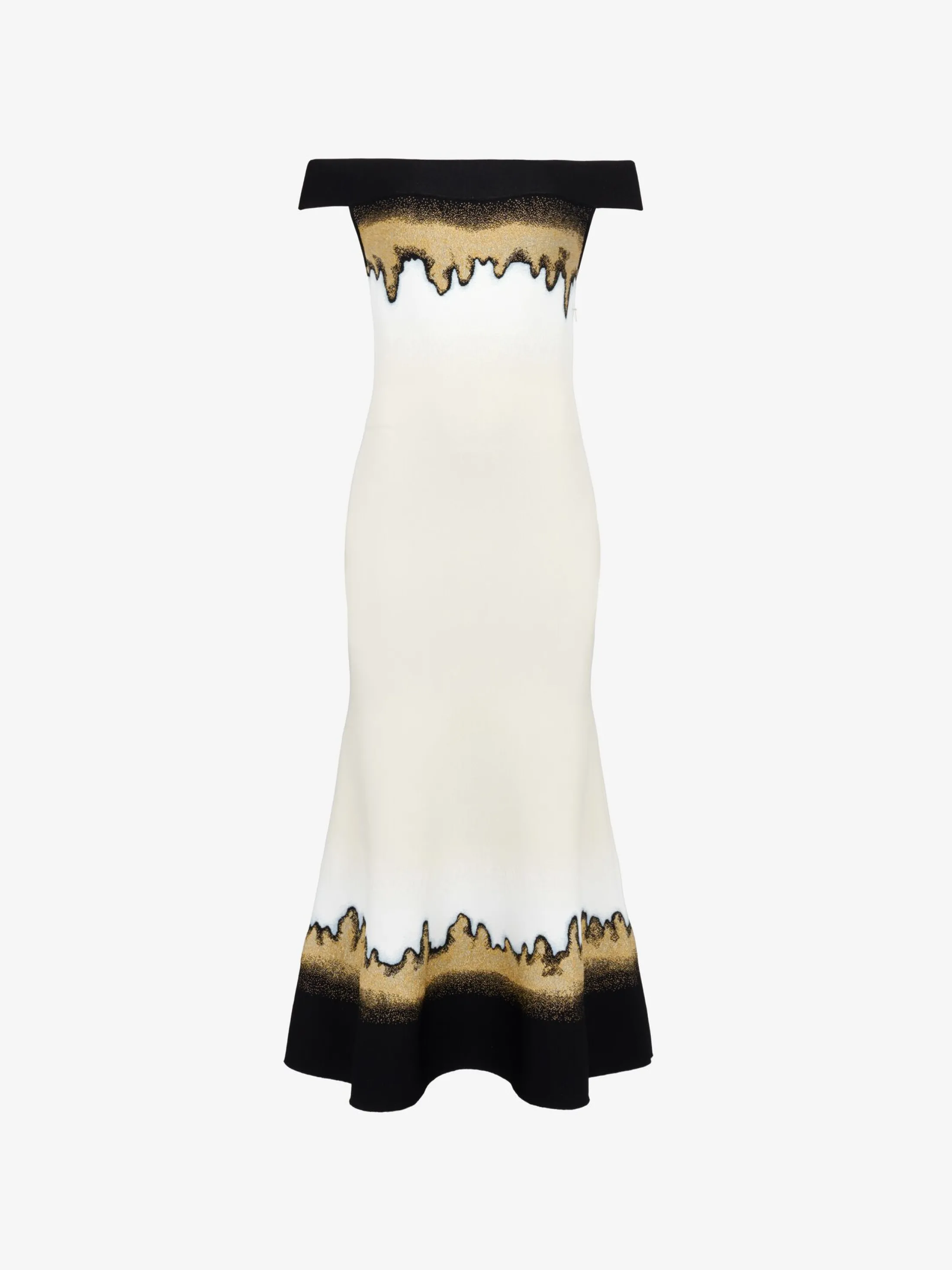 Store Alexander McQueen Women's Off-the-shoulder Jacquard Dress in Ivory/Black/Gold