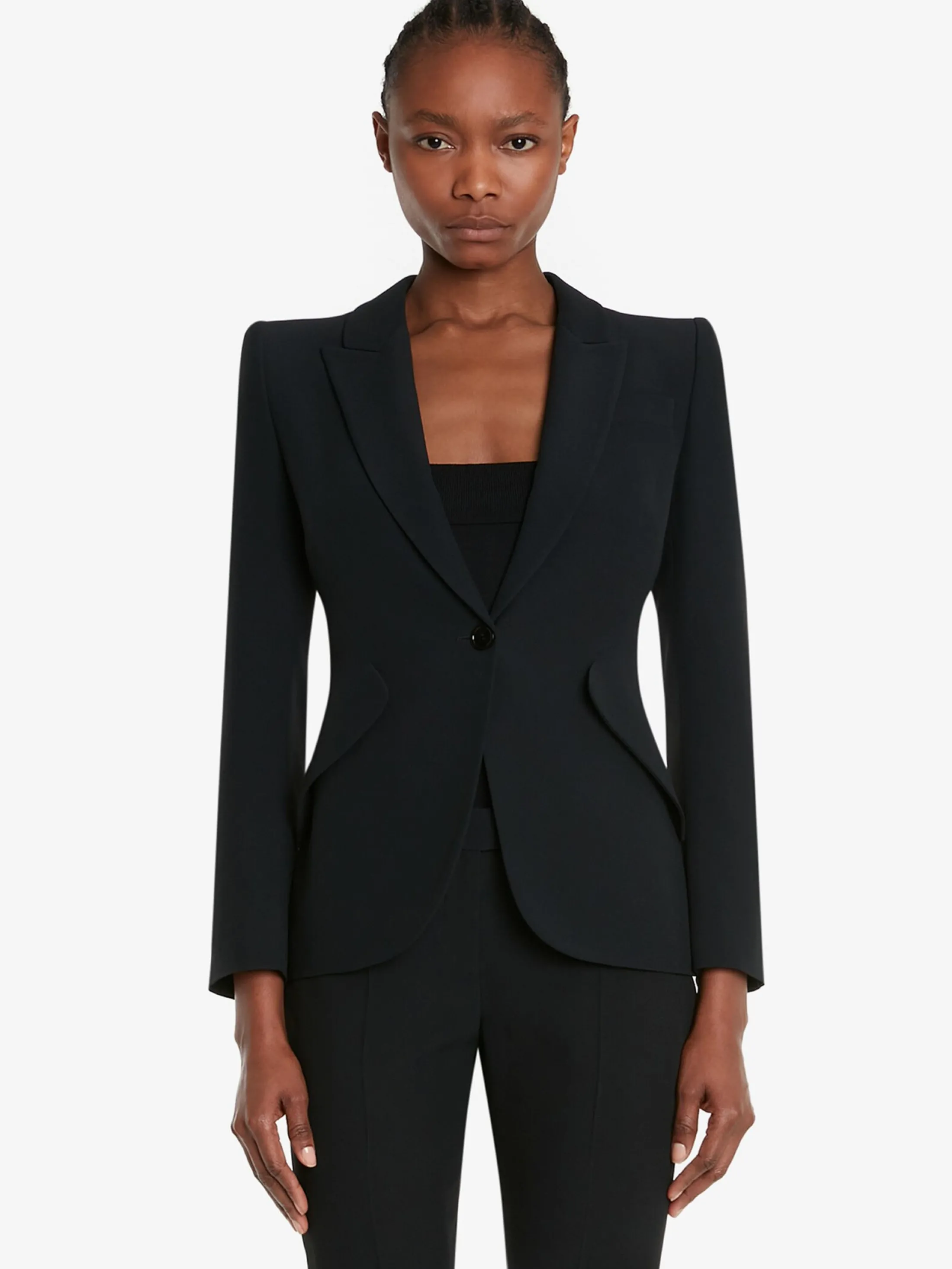 Store Alexander McQueen Women's Peak Shoulder Leaf Crepe Jacket in Black