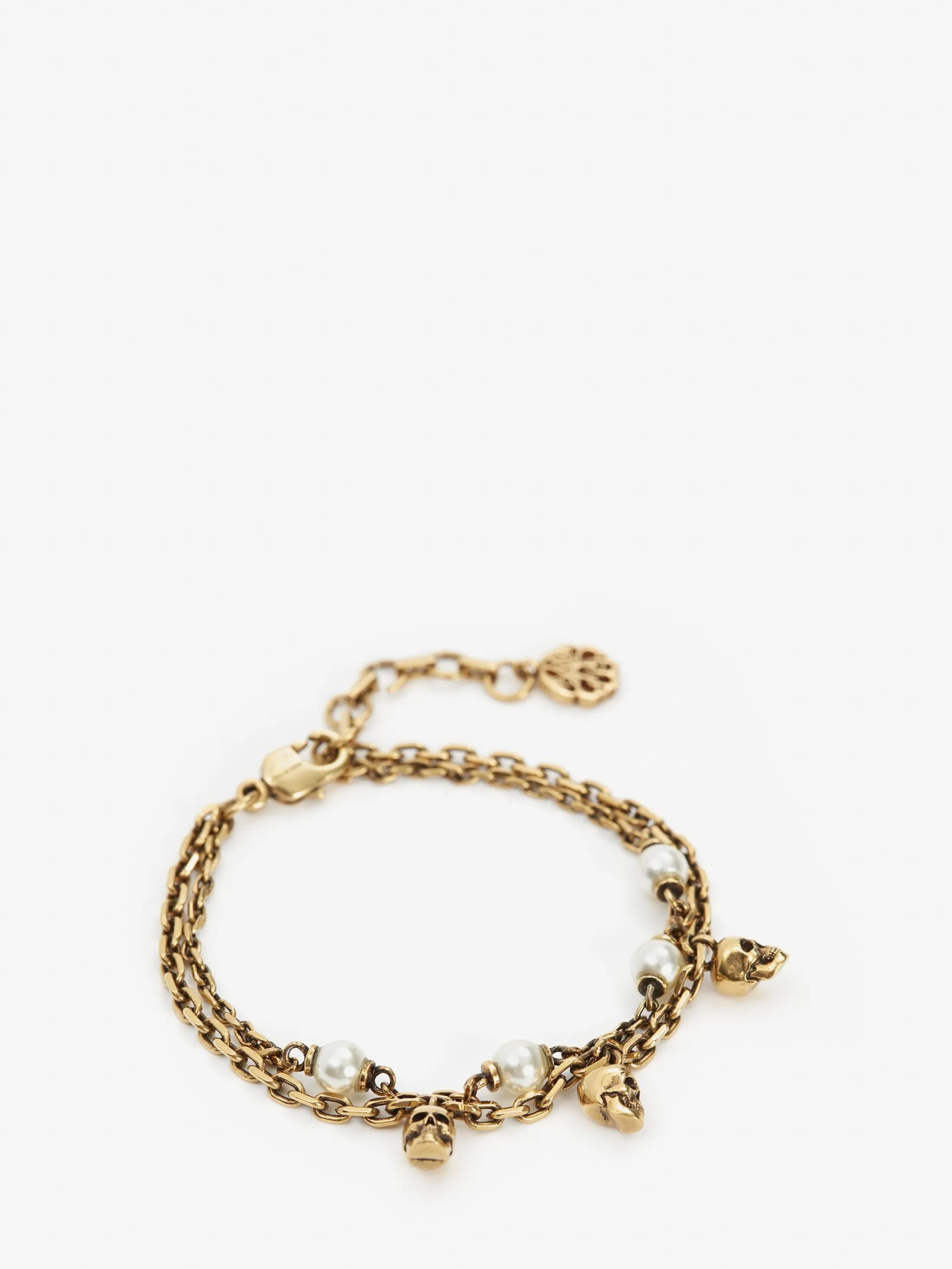 Best Alexander McQueen Women's Pearl Skull Chain Bracelet in Antique Gold