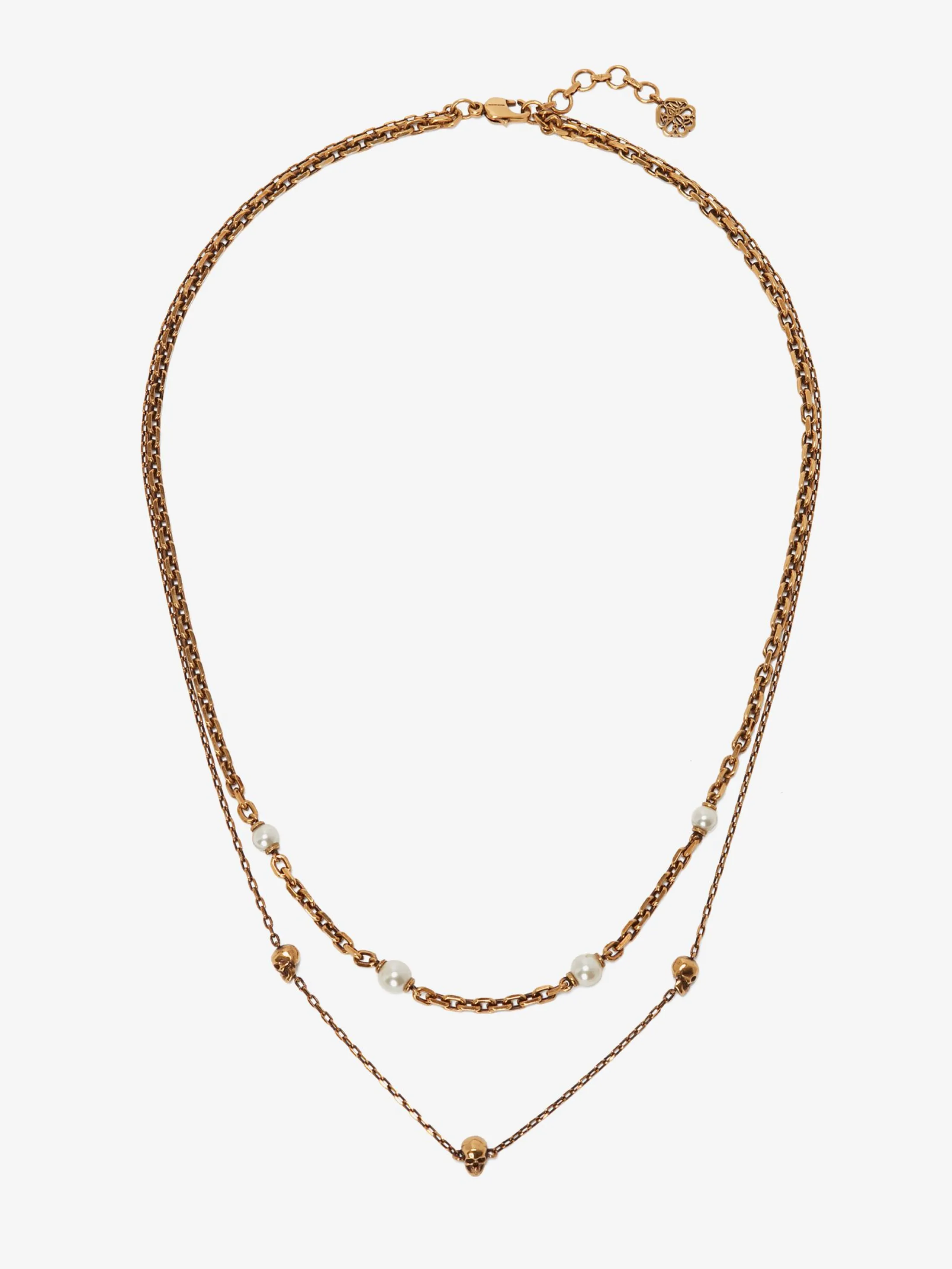 Clearance Alexander McQueen Women's Pearl Skull Chain Necklace in Antique Gold