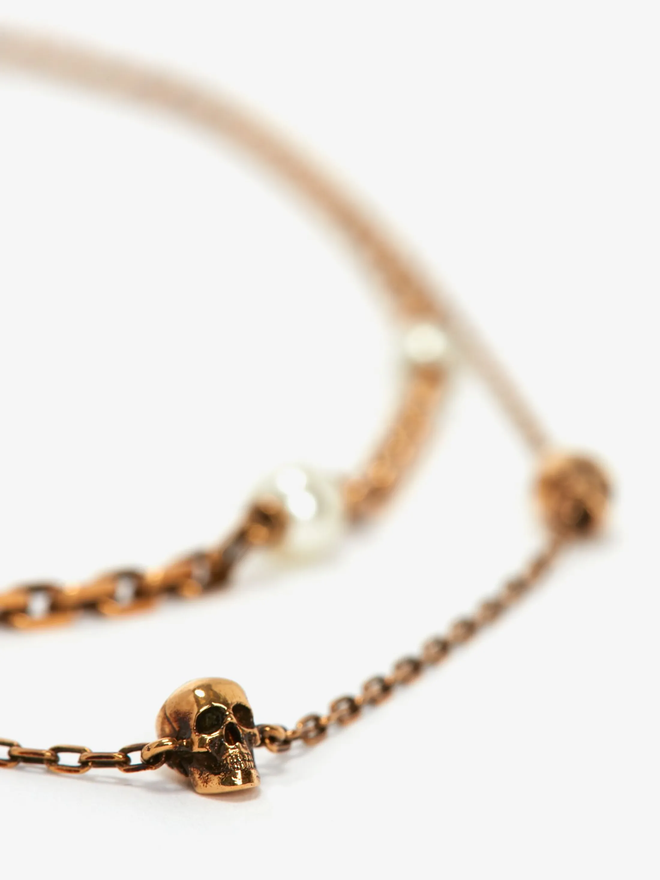 Clearance Alexander McQueen Women's Pearl Skull Chain Necklace in Antique Gold