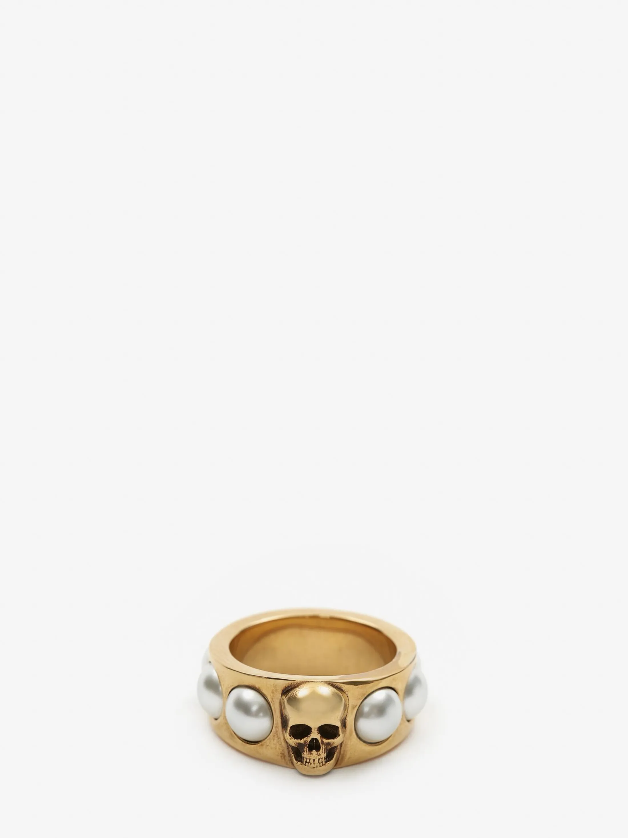 Best Sale Alexander McQueen Women's Pearl Skull Ring in Antique Gold