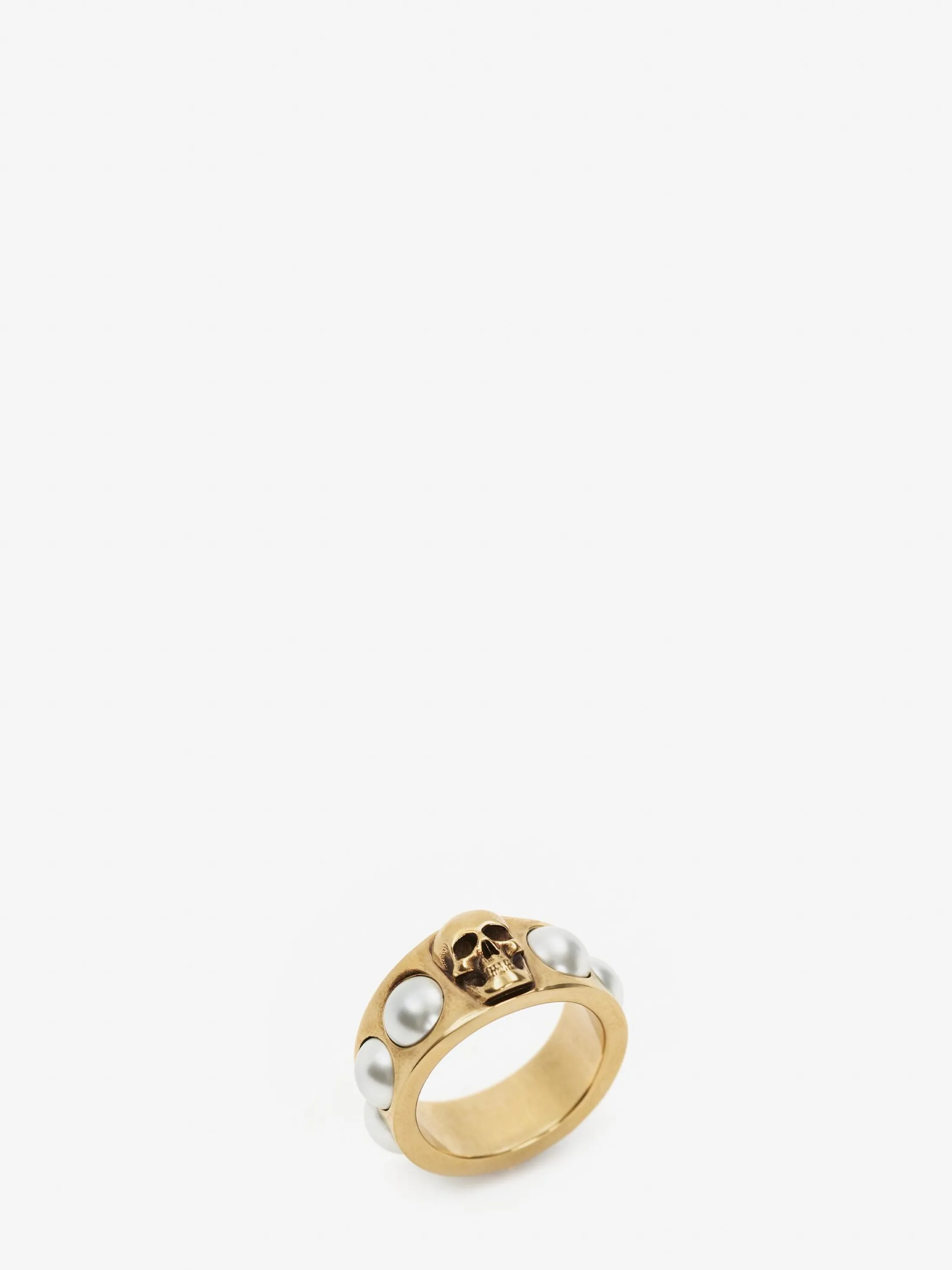 Best Sale Alexander McQueen Women's Pearl Skull Ring in Antique Gold