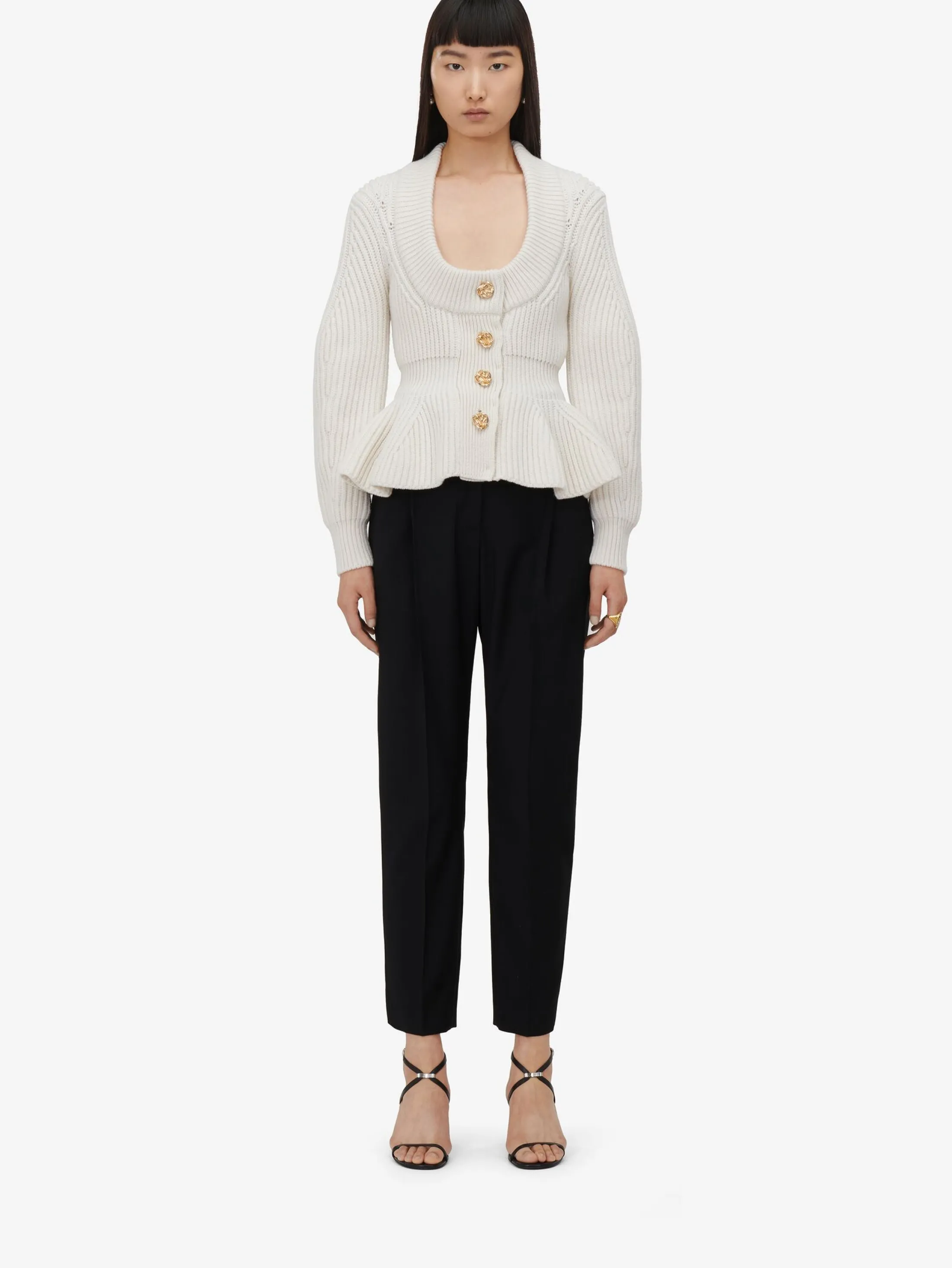 Cheap Alexander McQueen Women's Peplum Cardigan in Ivory