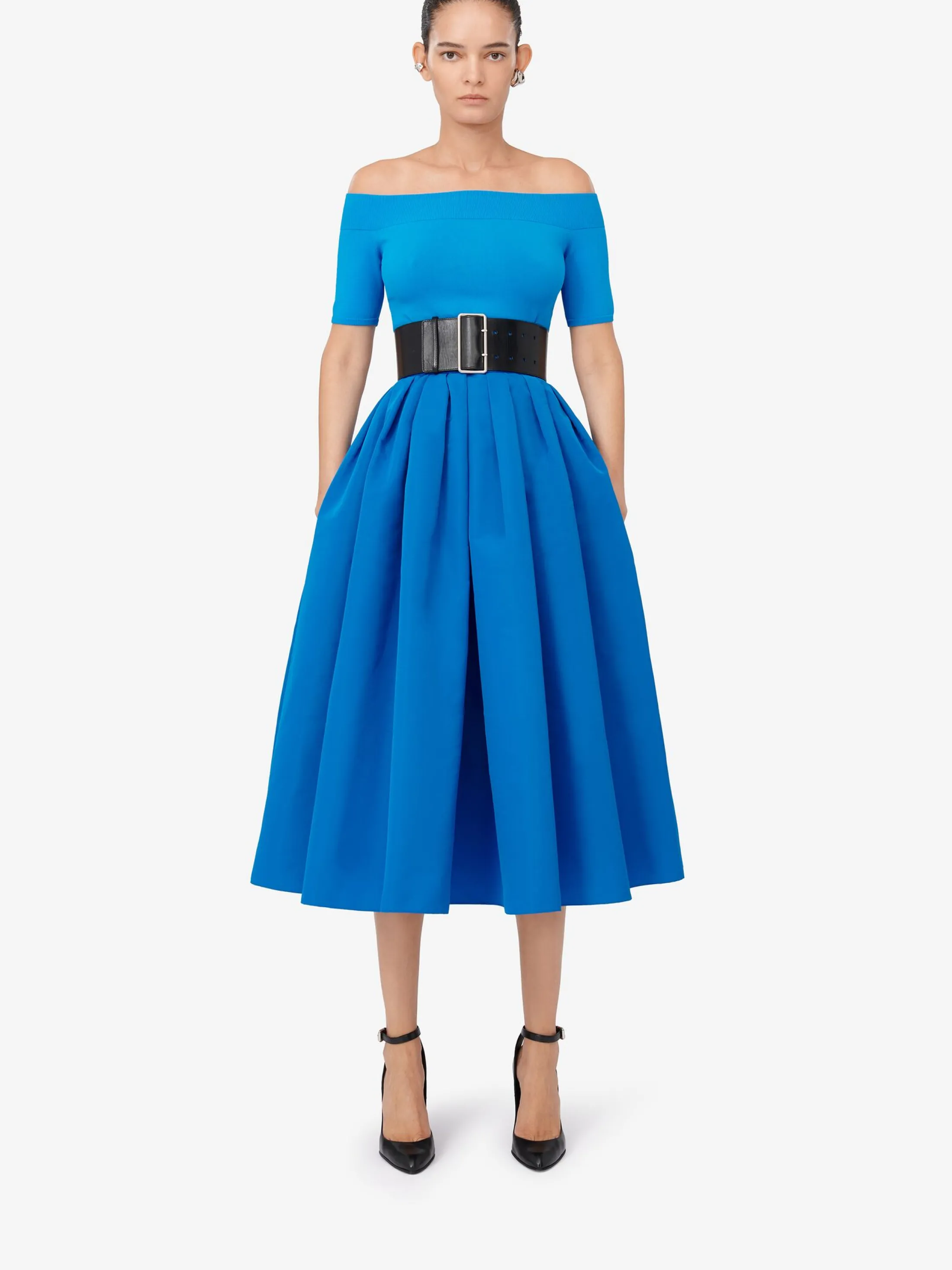 Best Sale Alexander McQueen Women's Pleated Midi Skirt in Lapis Blue