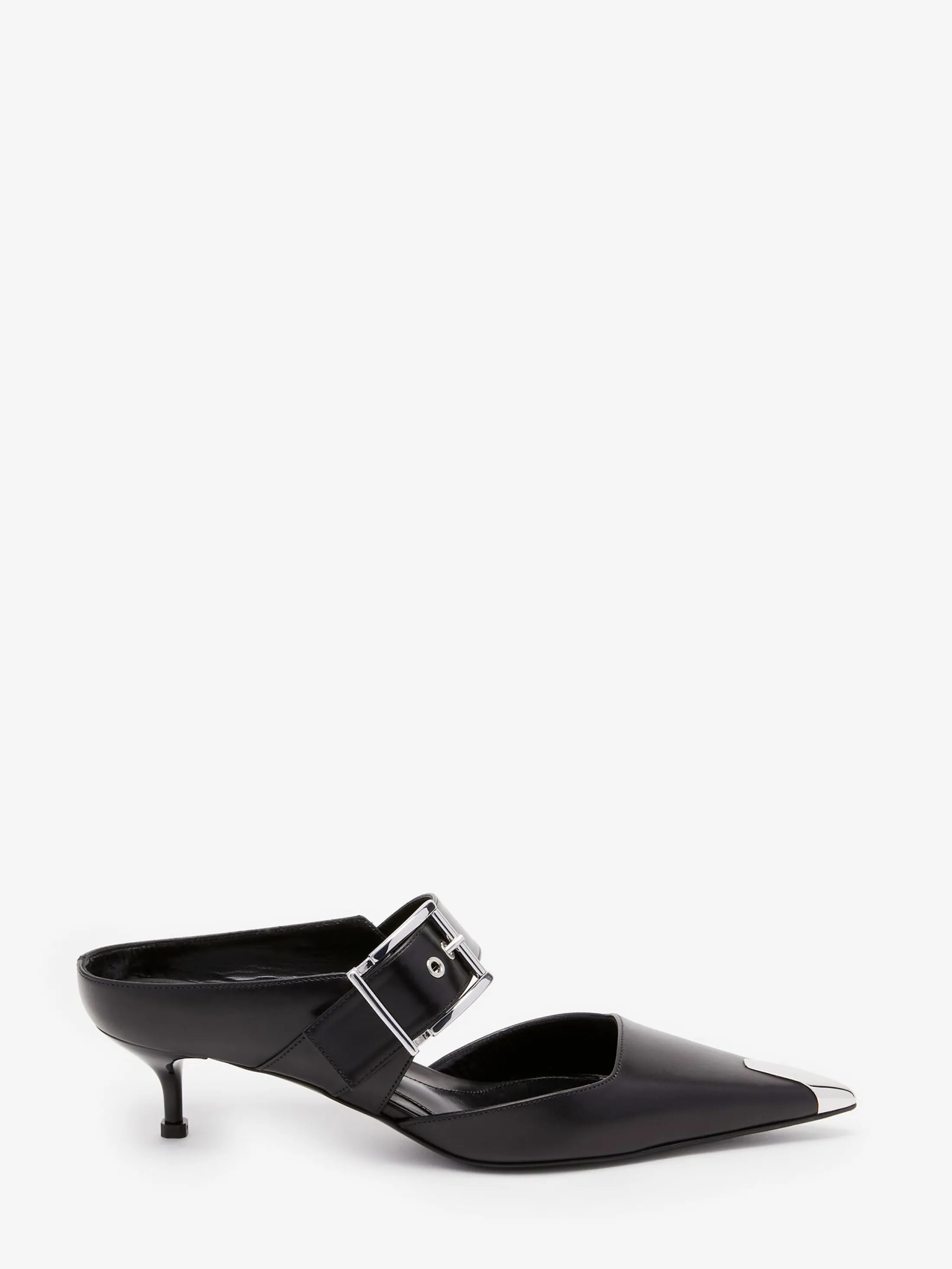 Outlet Alexander McQueen Women's Punk Buckle Mule in Black/Silver