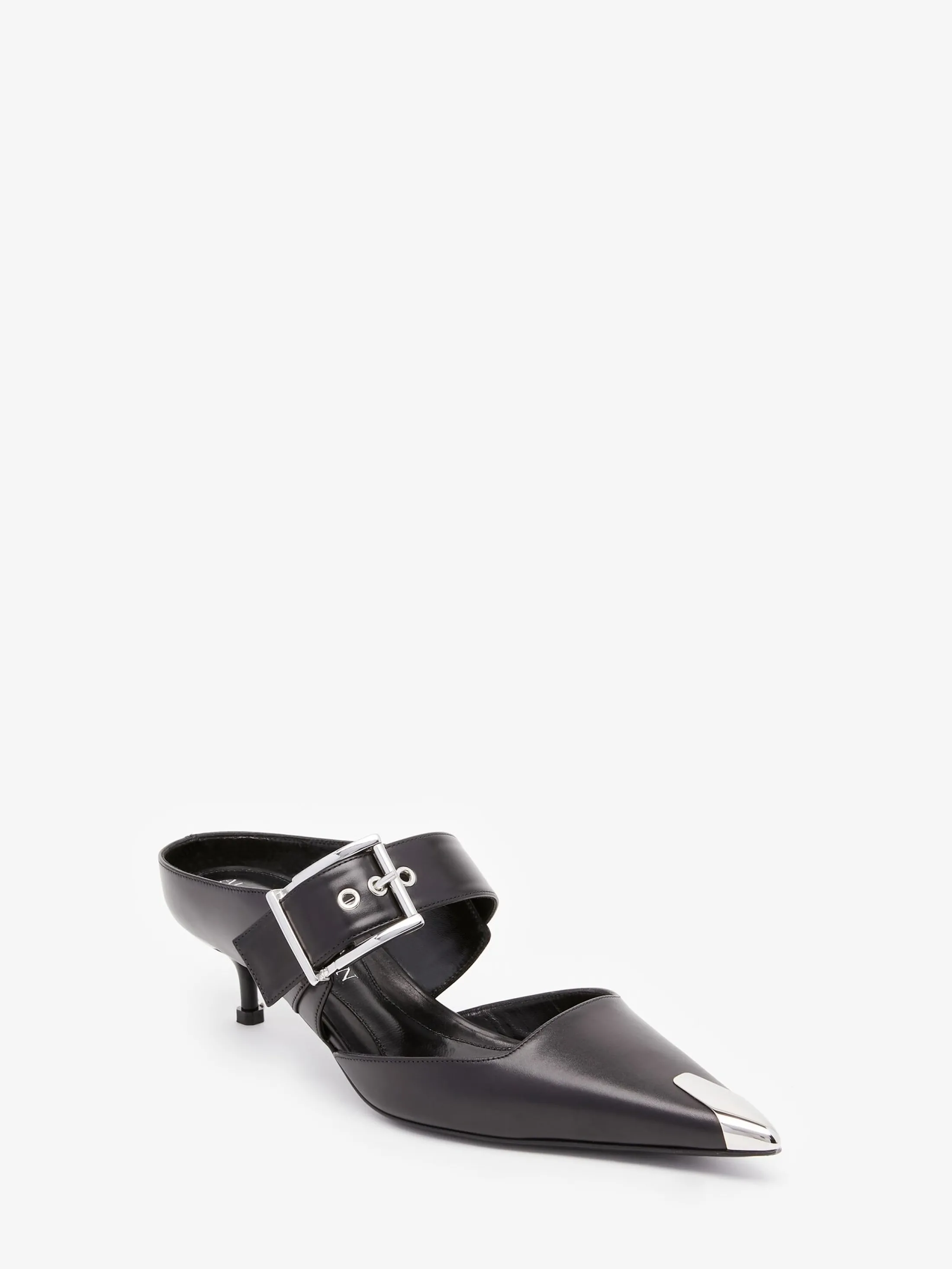 Outlet Alexander McQueen Women's Punk Buckle Mule in Black/Silver