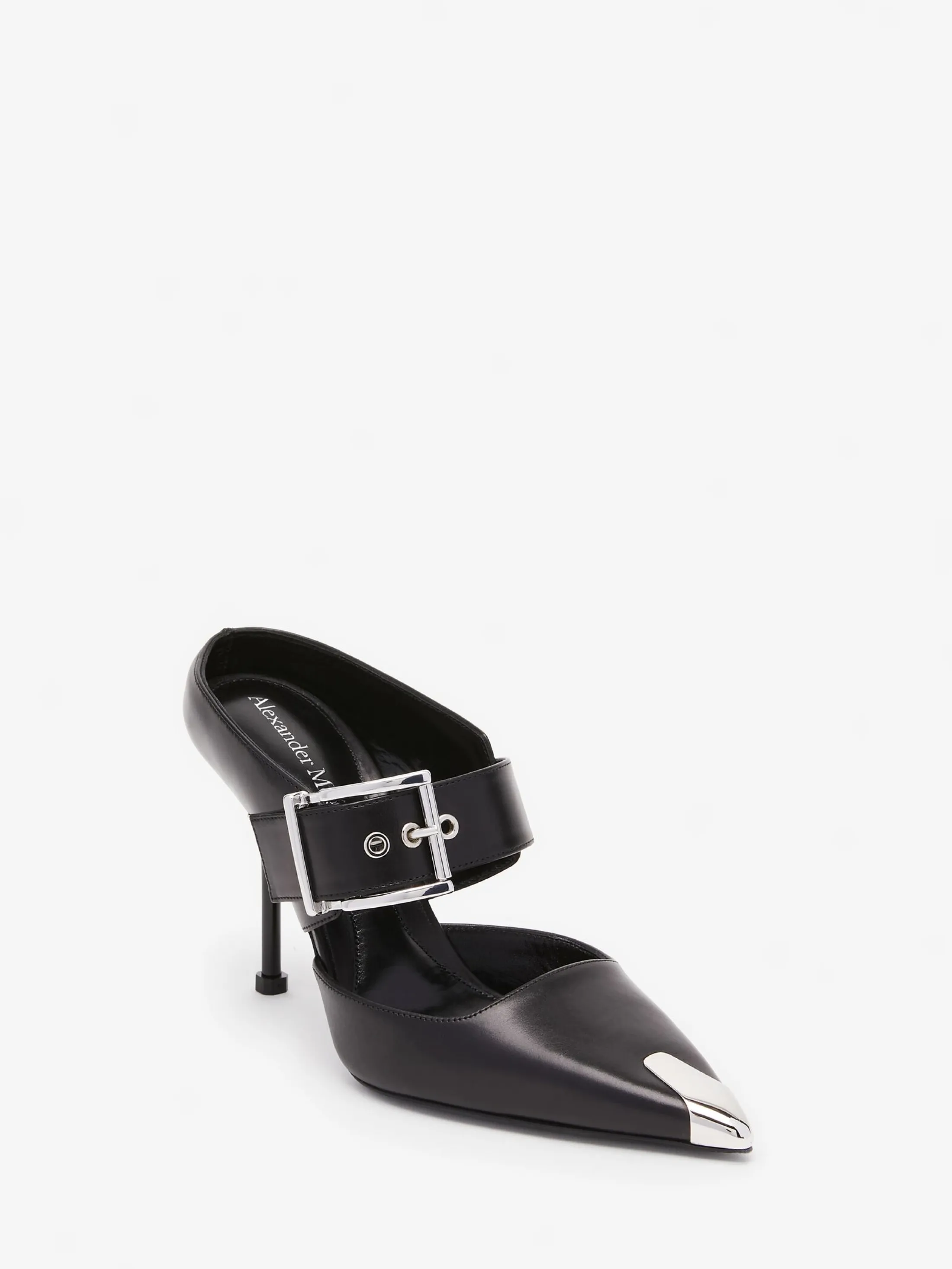 Hot Alexander McQueen Women's Punk Buckle Mule in Black/Silver