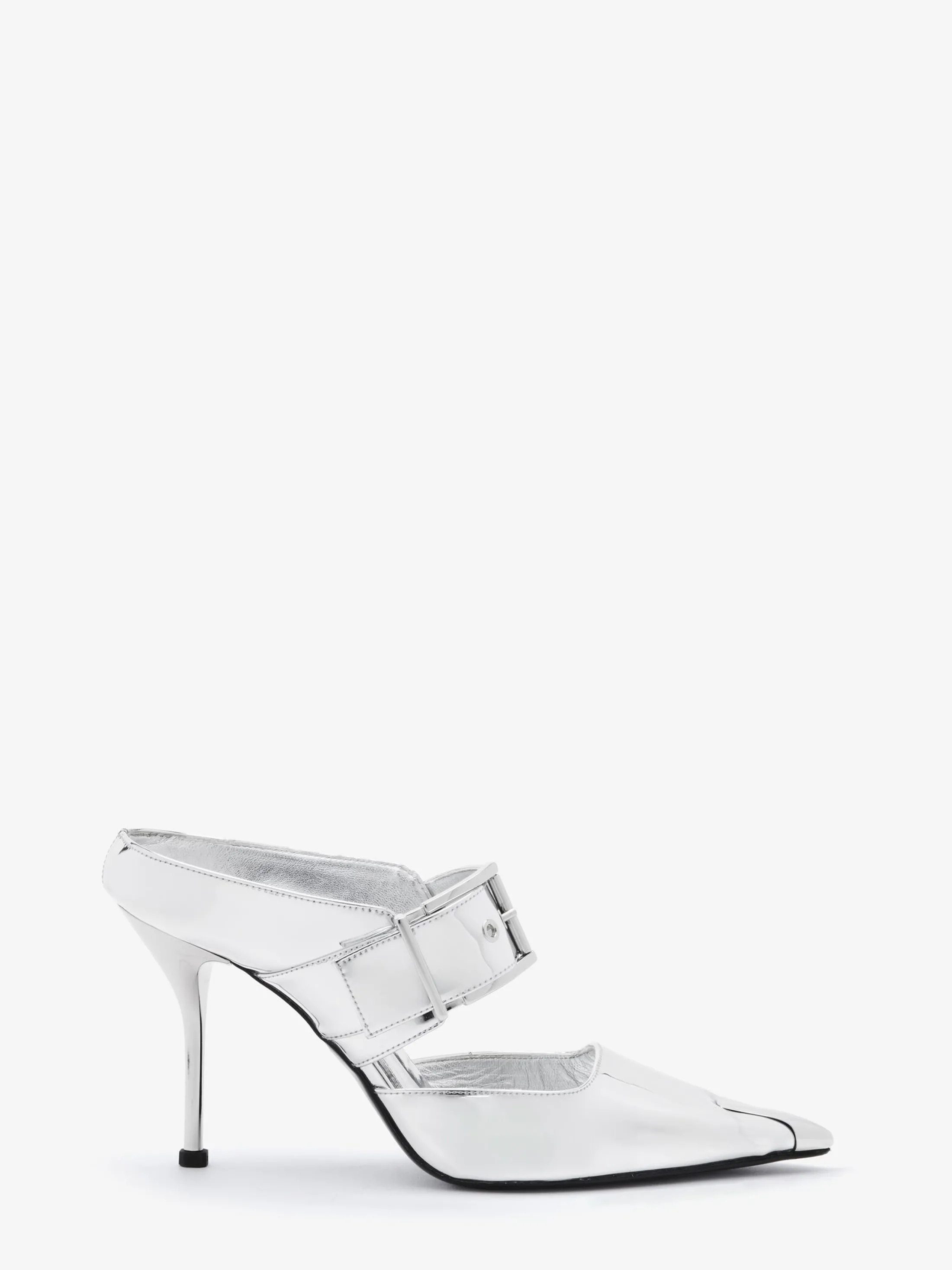 Outlet Alexander McQueen Women's Punk Buckle Mule in Silver