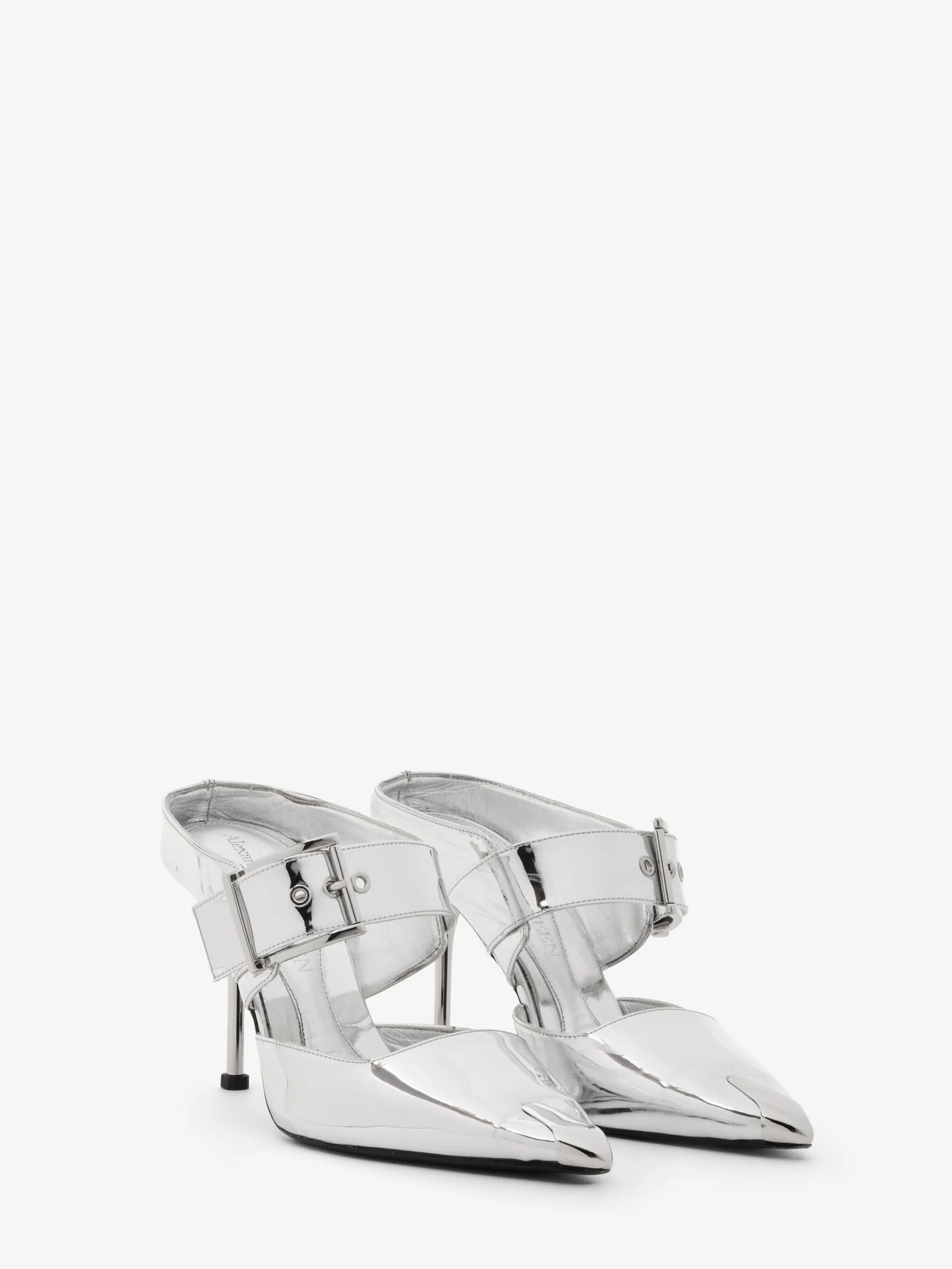 Outlet Alexander McQueen Women's Punk Buckle Mule in Silver