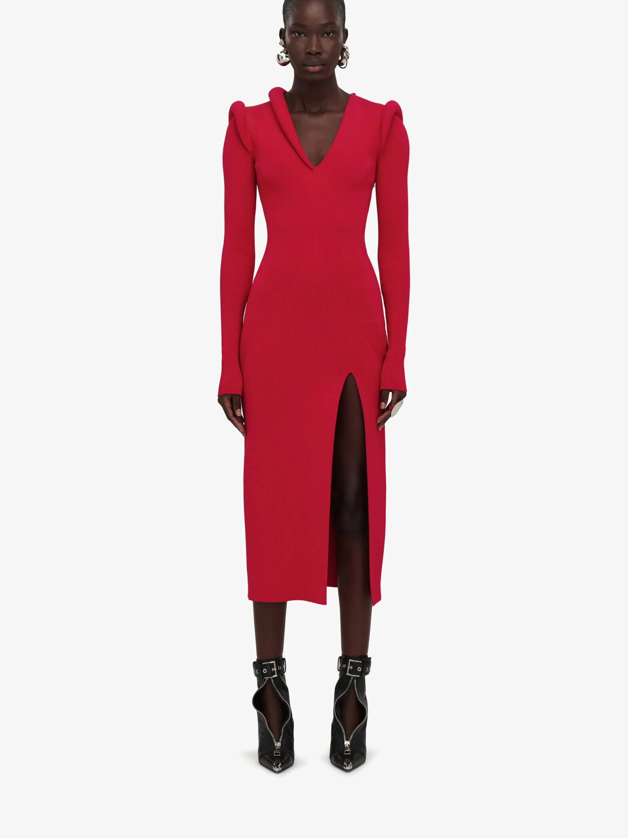 Discount Alexander McQueen Women's Ribbed-knit Midi Dress in Welsh Red