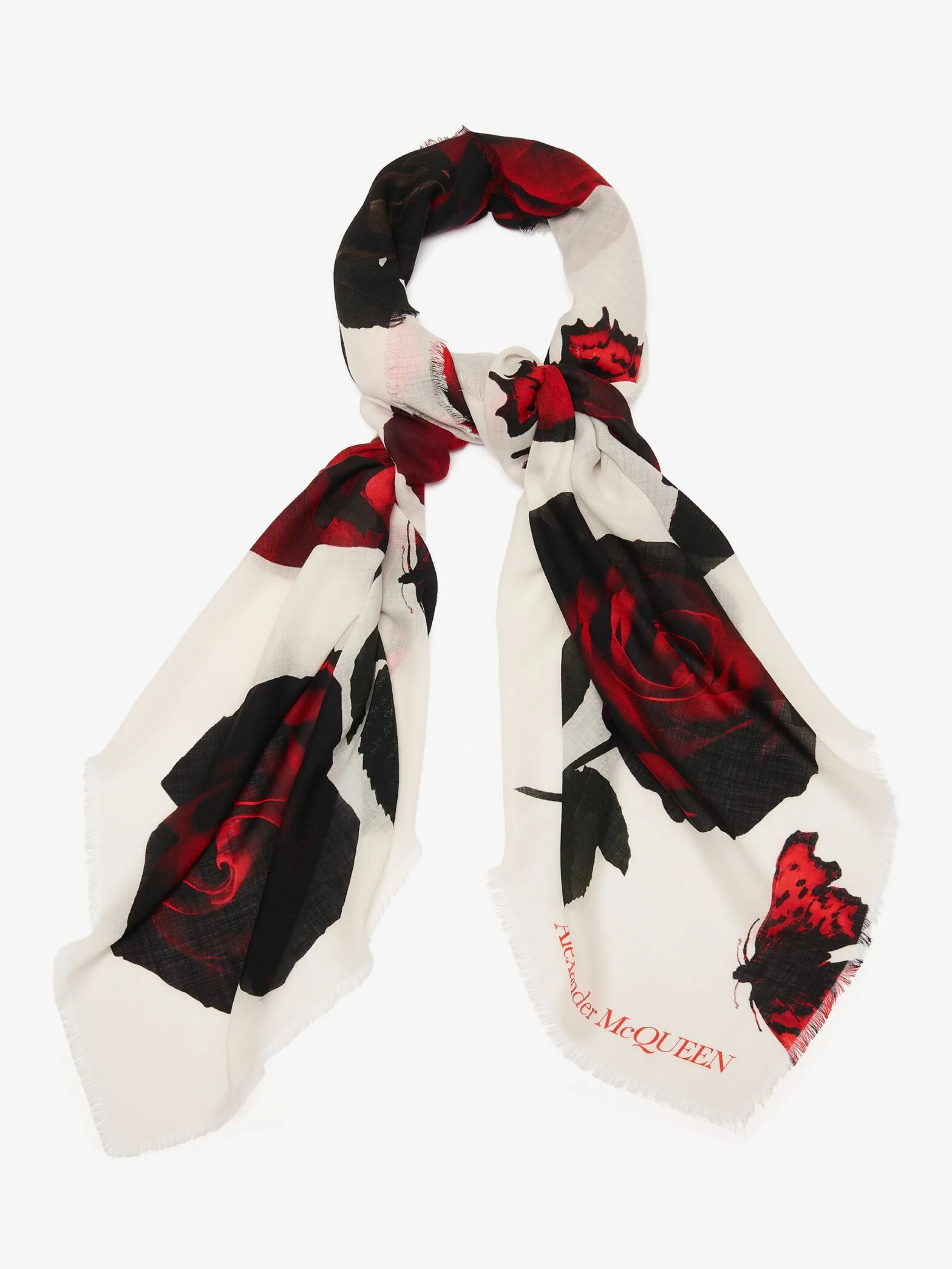 Outlet Alexander McQueen Women's Roses Shawl in Ivory/Red