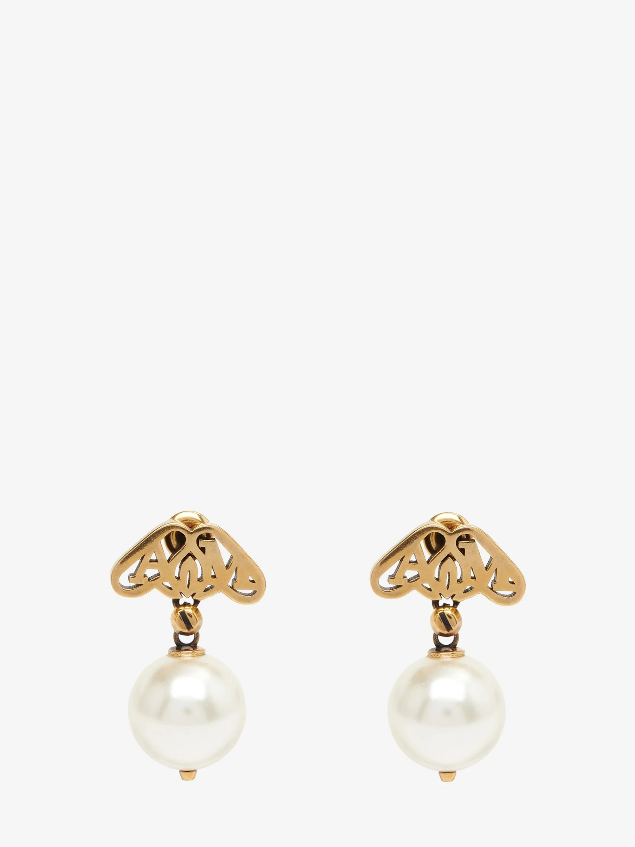 Shop Alexander McQueen Women's Seal Logo Pearl Earrings in Gold