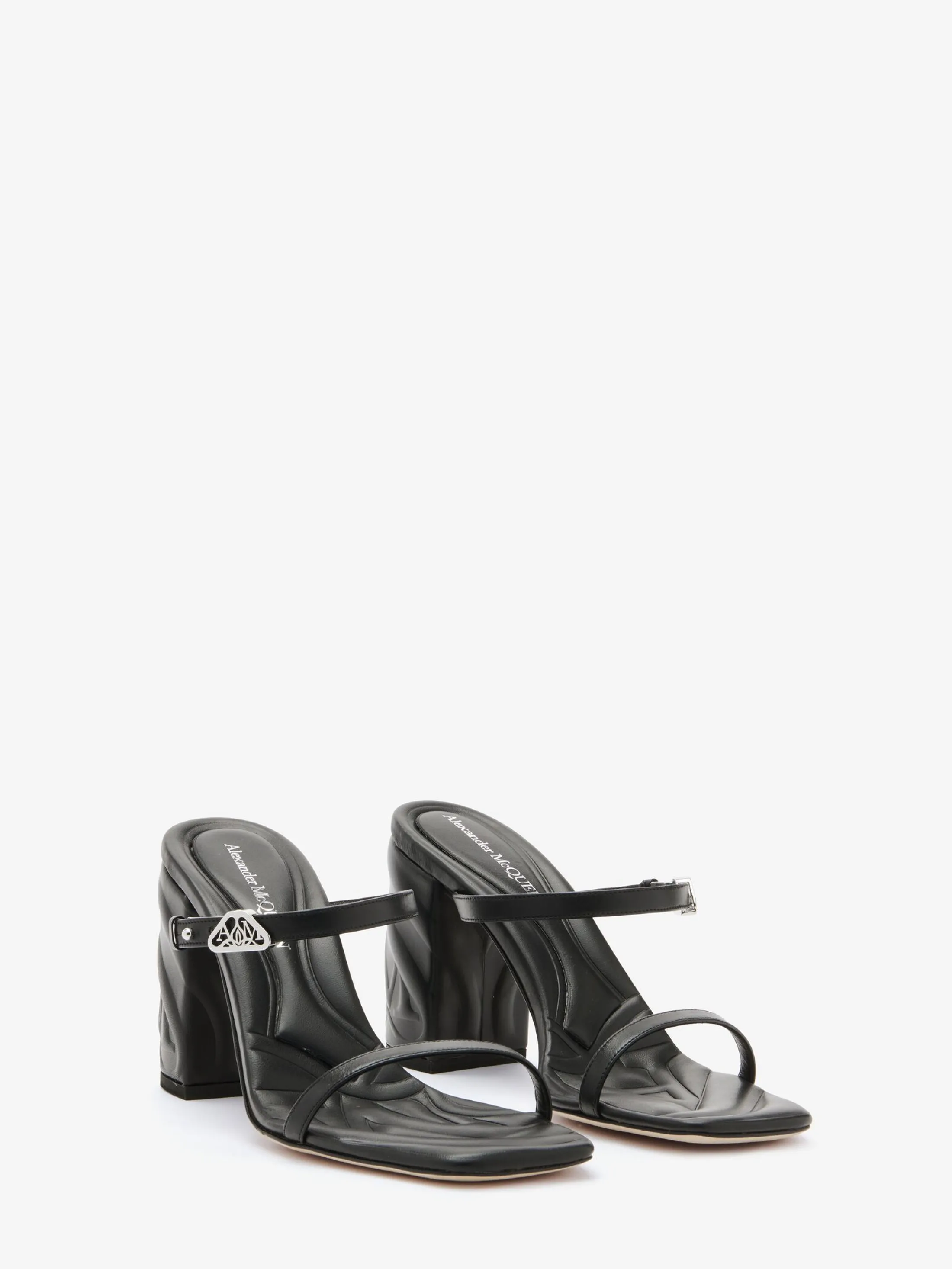 Outlet Alexander McQueen Women's Seal Strap Mule in Black/Silver