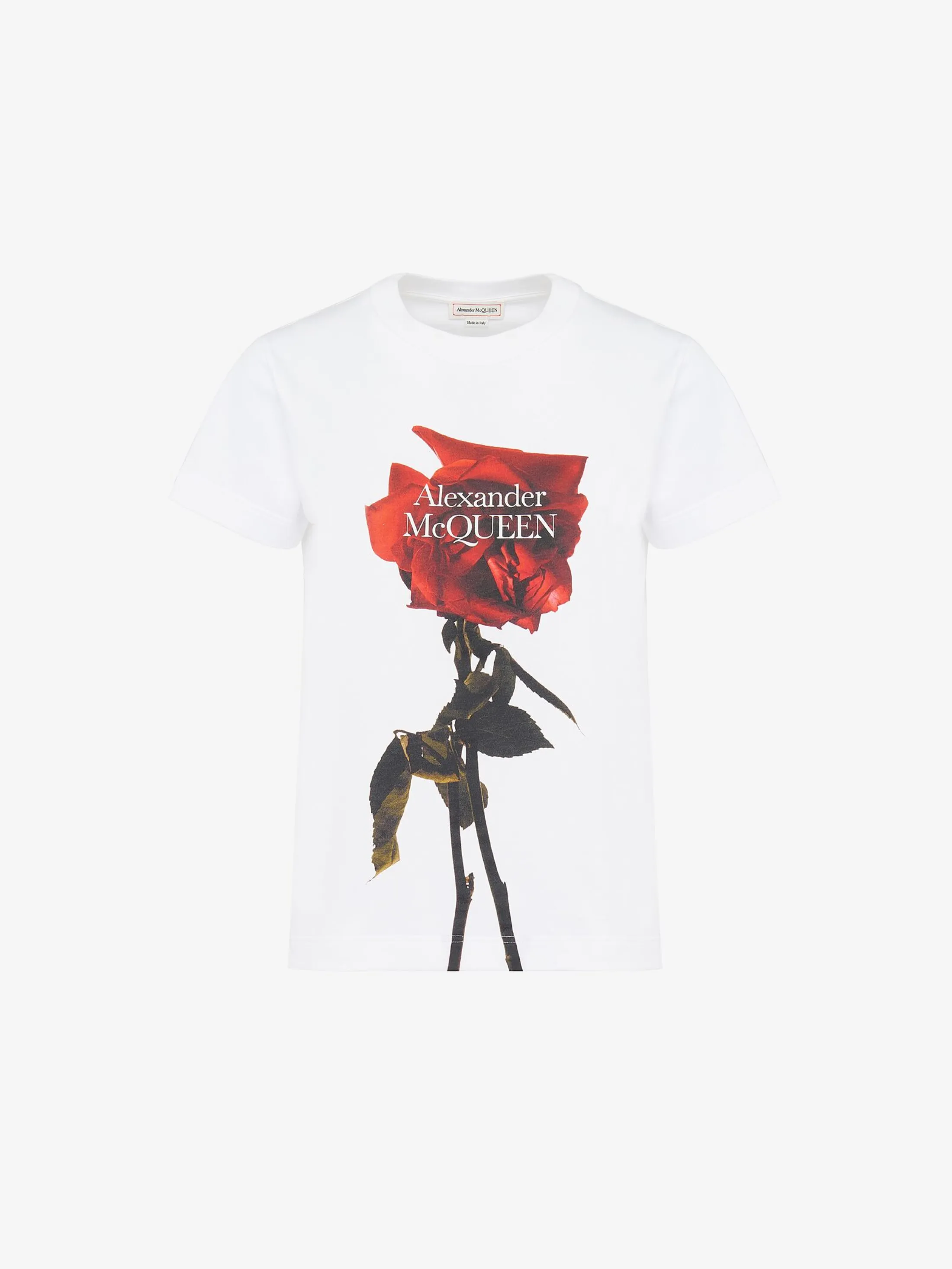 Discount Alexander McQueen Women's Shadow Rose Fitted T-shirt in White