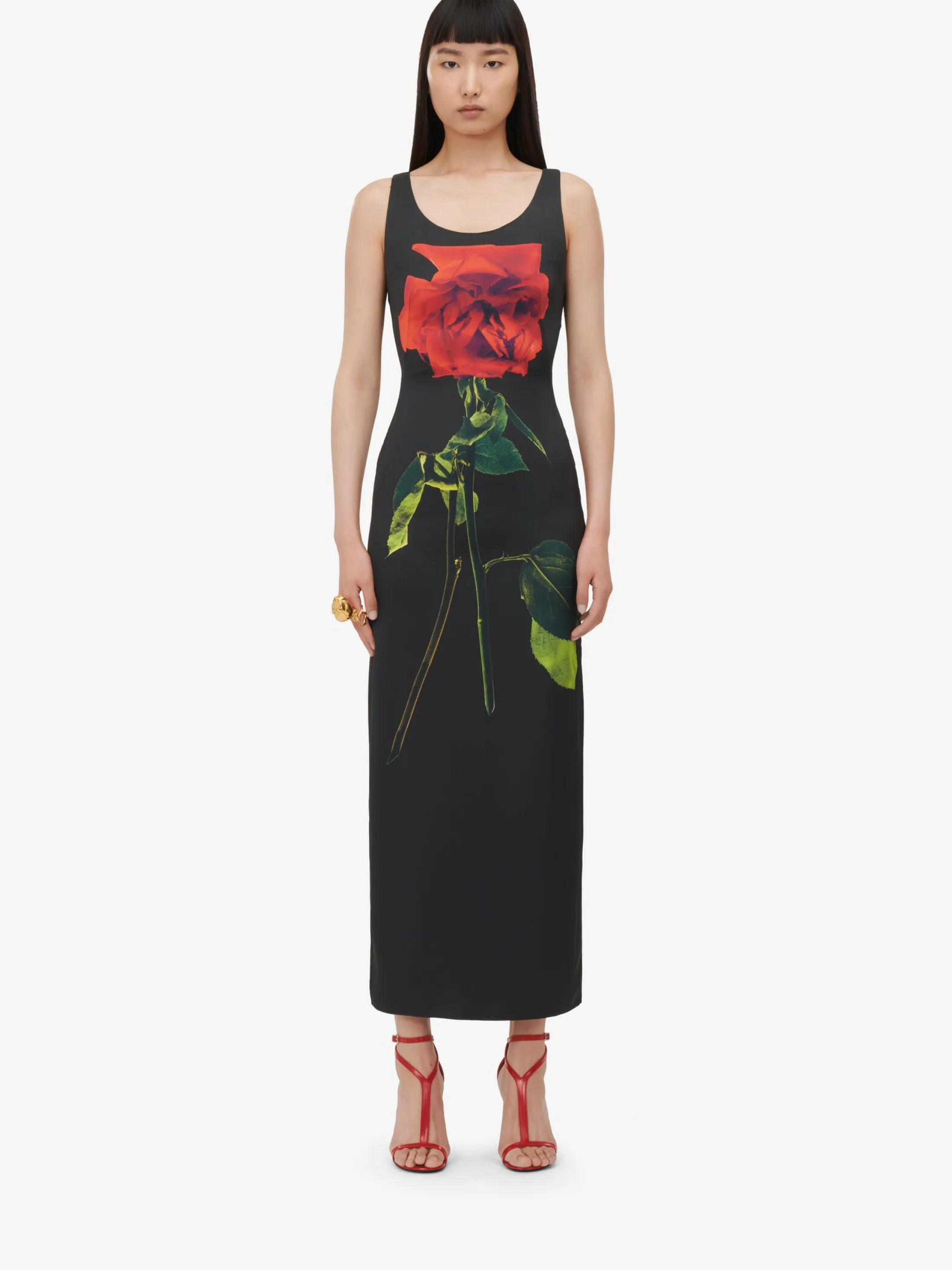 Sale Alexander McQueen Women's Shadow Rose Pencil Dress in Black