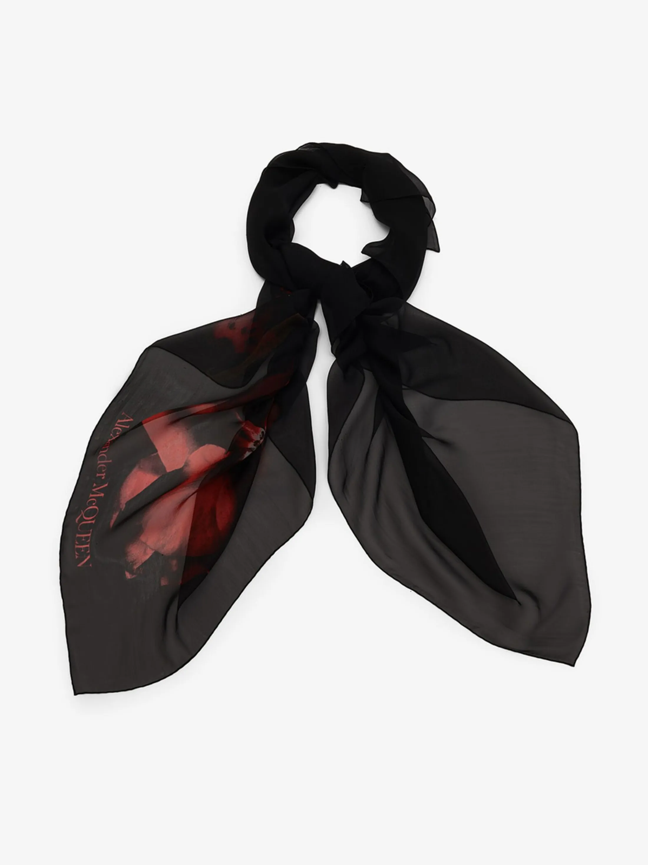 New Alexander McQueen Women's Shadow Rose Shawl in Black/Red/Green