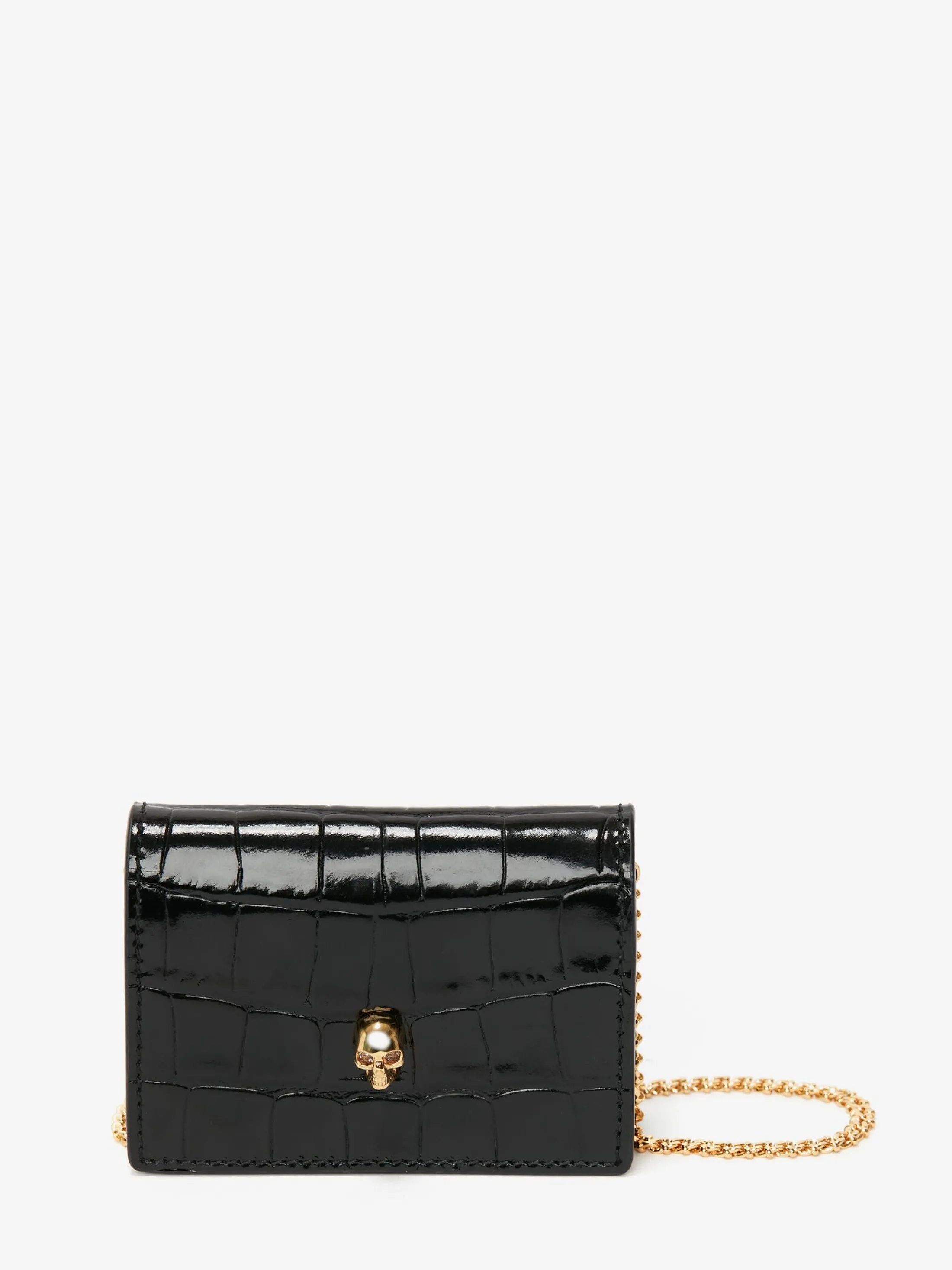 Online Alexander McQueen Women's Skull Card Holder With Chain in Black