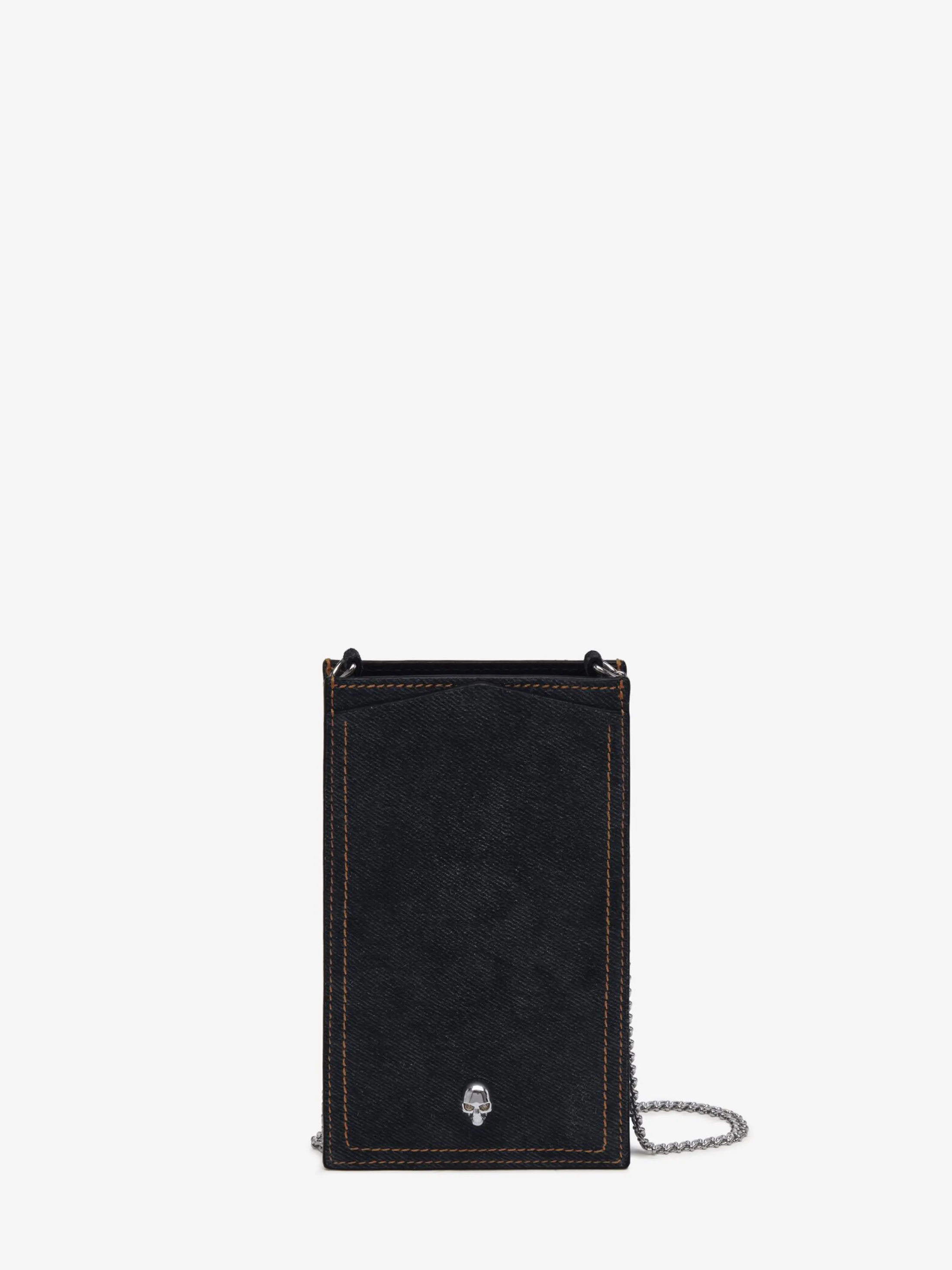 Outlet Alexander McQueen Women's Skull Phone Case With Chain in Denim