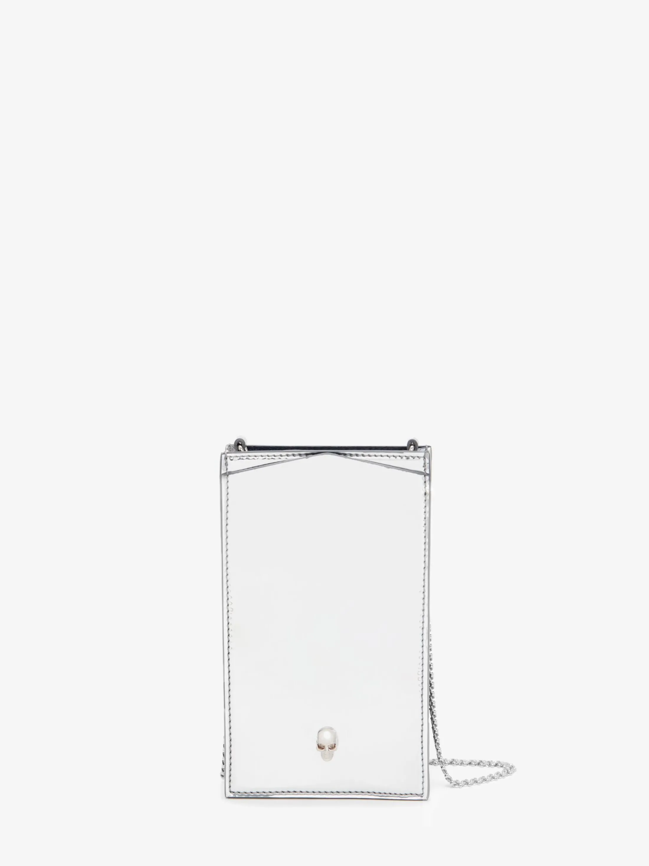 New Alexander McQueen Women's Skull Phone Case With Chain in Silver