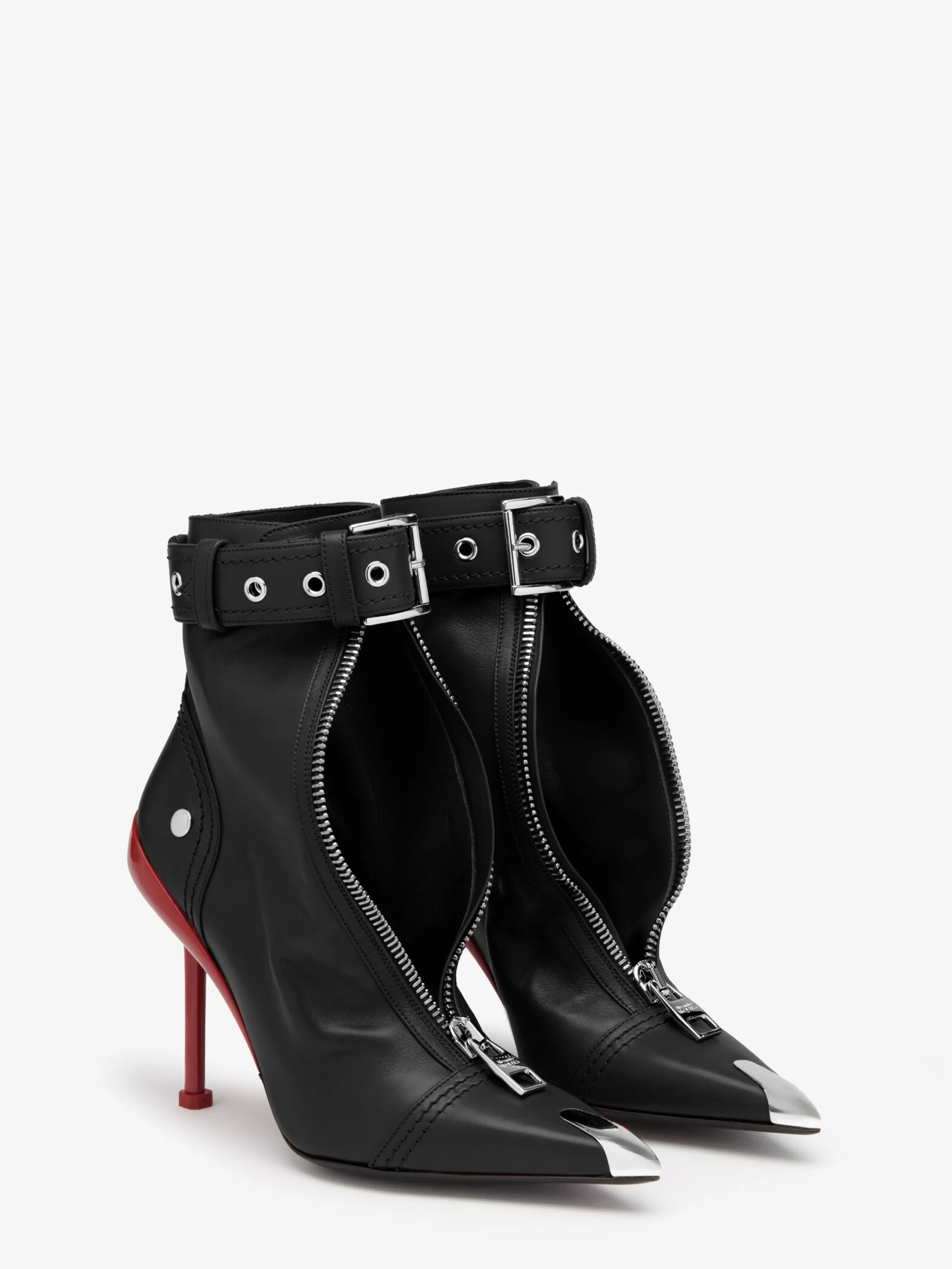 Hot Alexander McQueen Women's Slash Biker Boot in Black/Silver/Blood Red