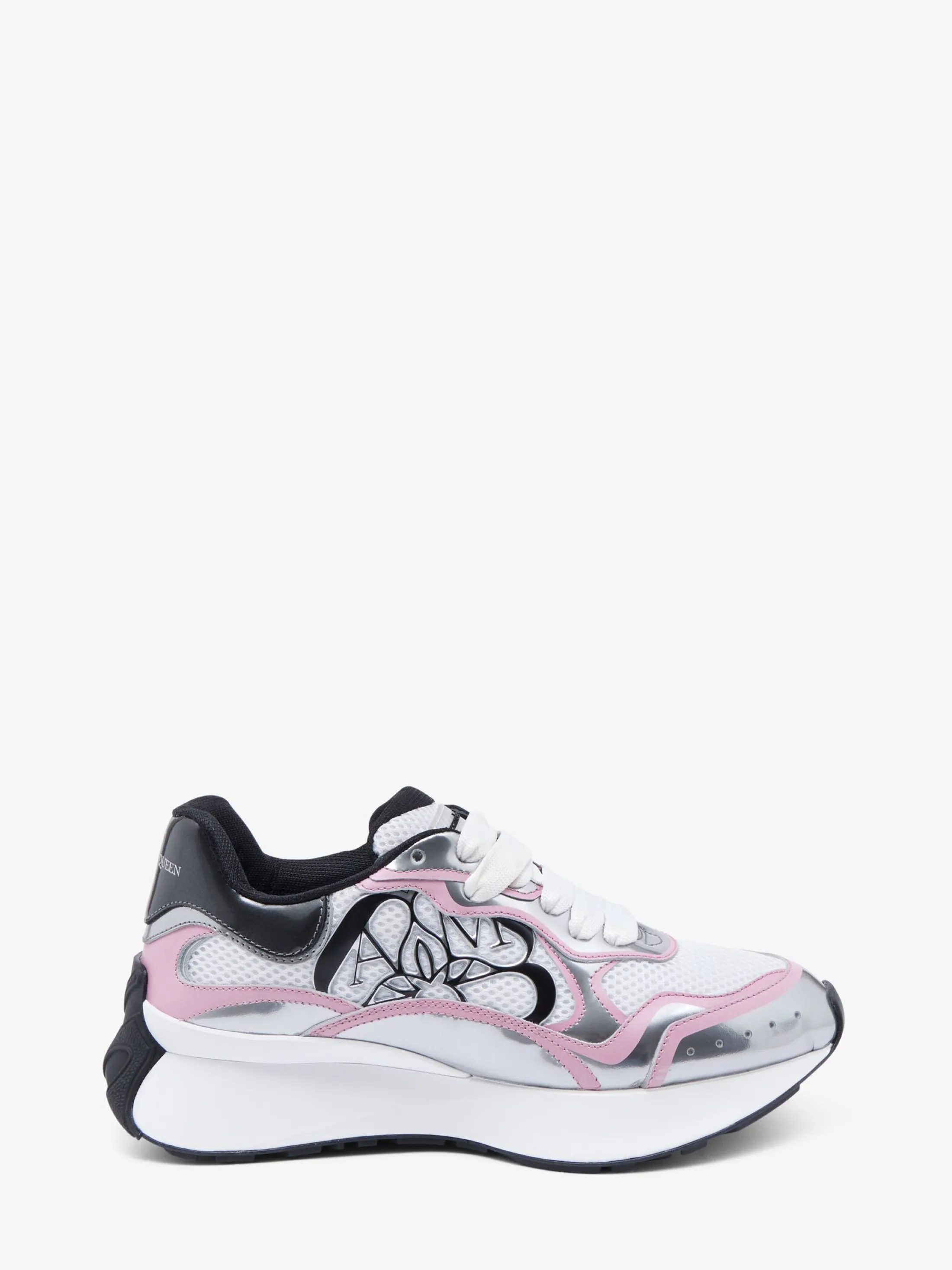 Flash Sale Alexander McQueen Women's Sprint Runner in White/Pale Pink/Black/Silver