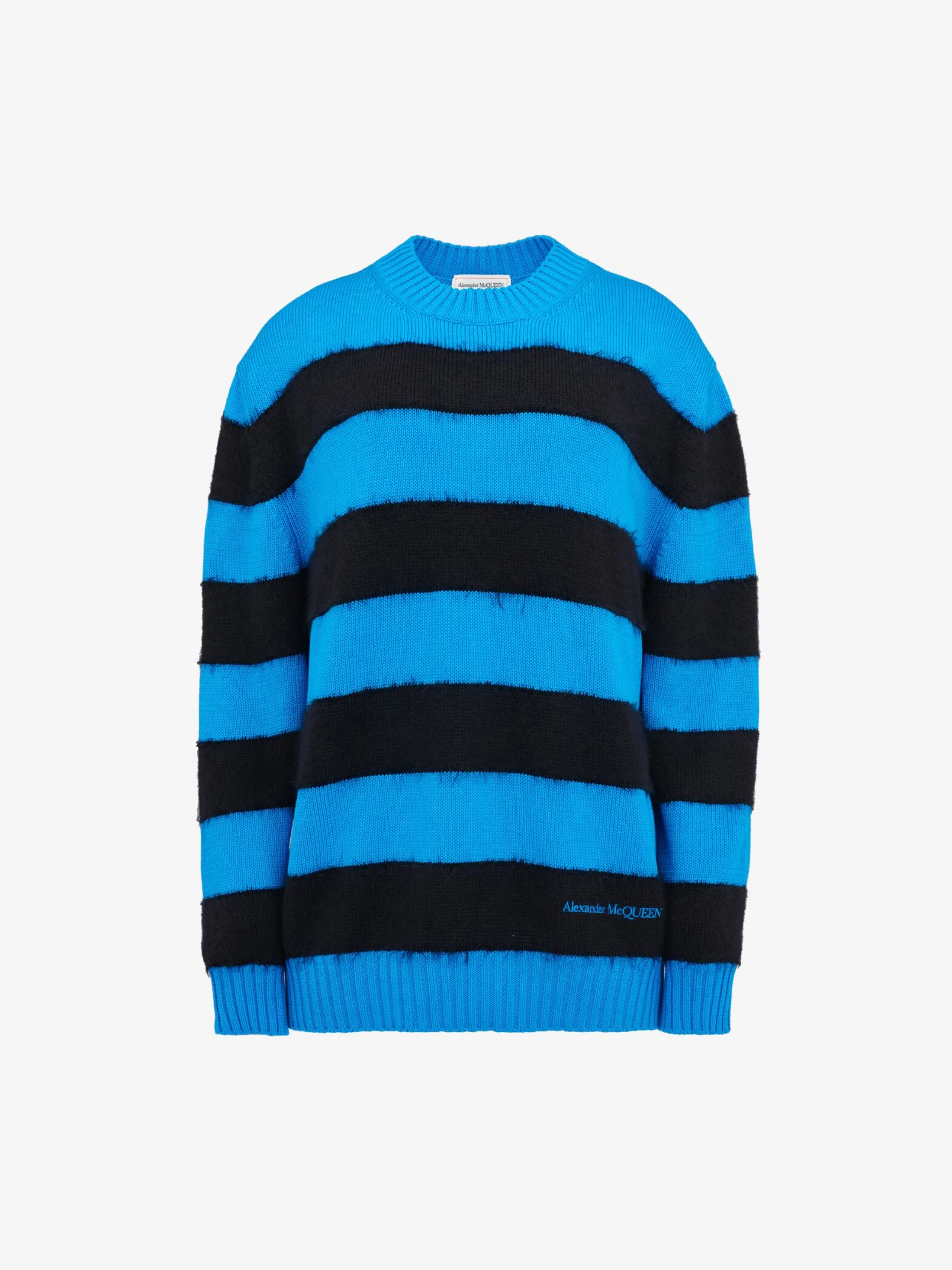 Store Alexander McQueen Women's Striped Crew-neck Jumper in Lapis Blue/Black