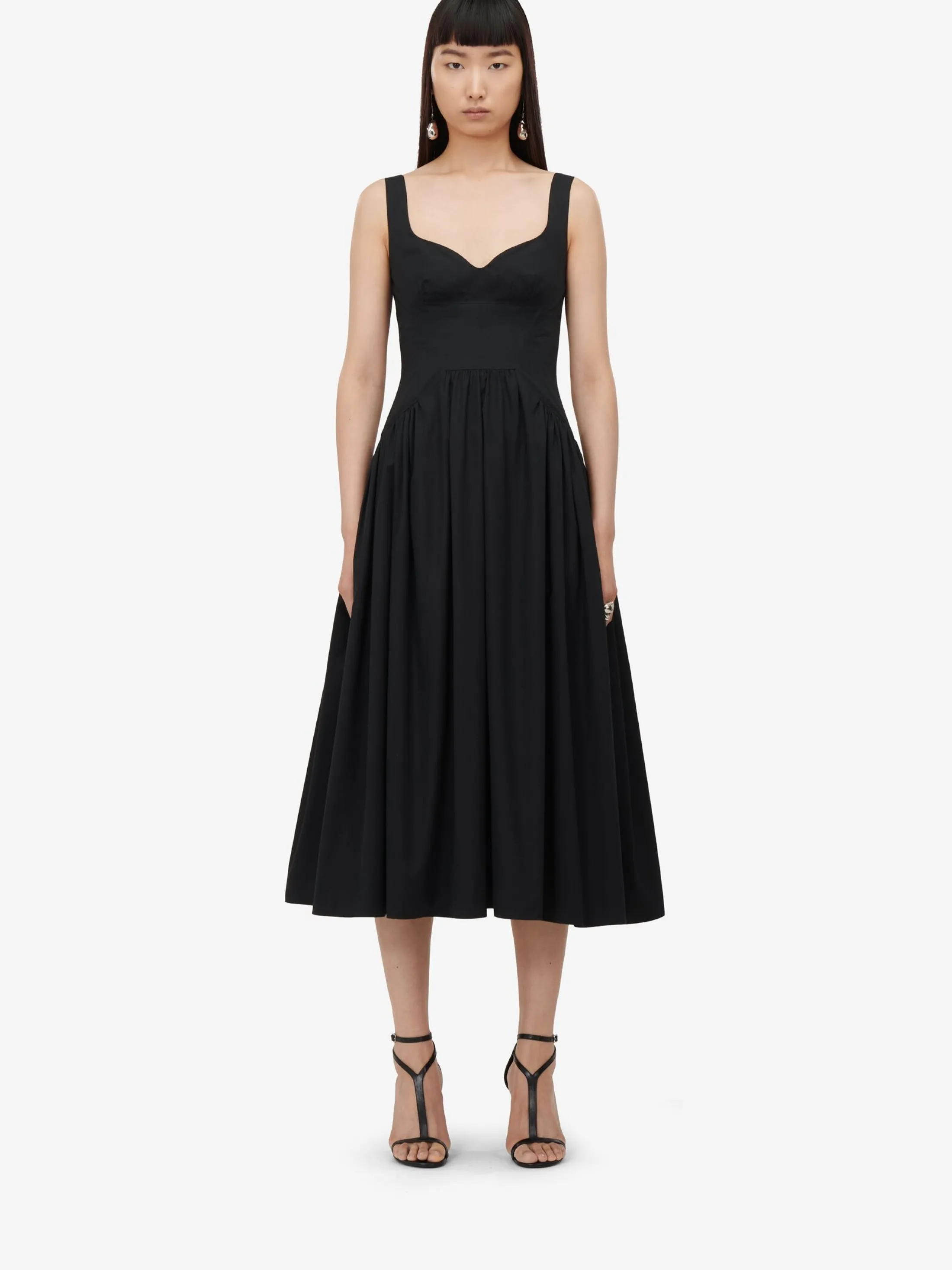 New Alexander McQueen Women's Sweetheart Neckline Midi Dress in Black