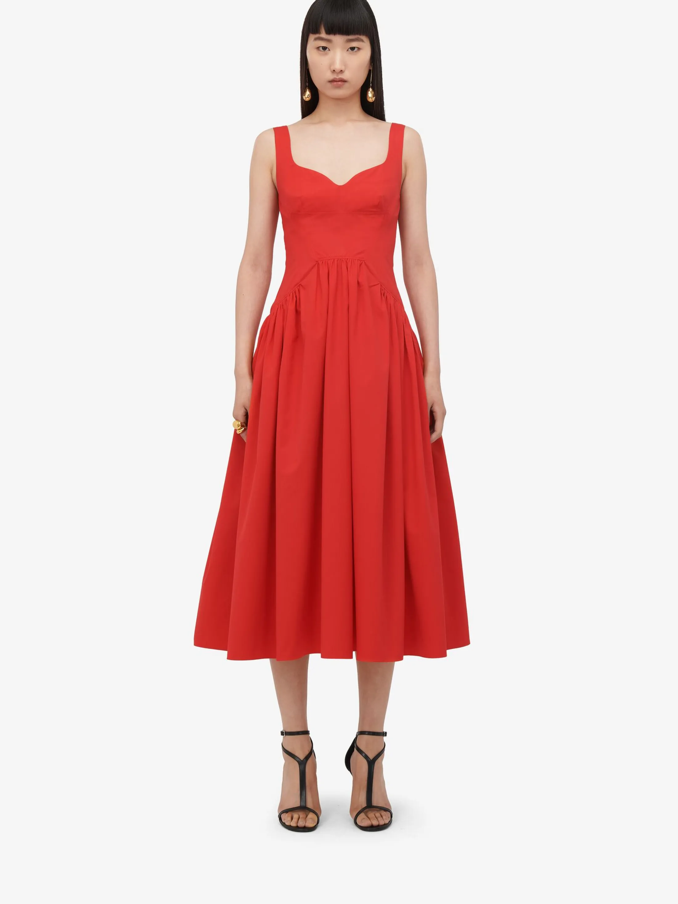 Fashion Alexander McQueen Women's Sweetheart Neckline Midi Dress in Lust Red