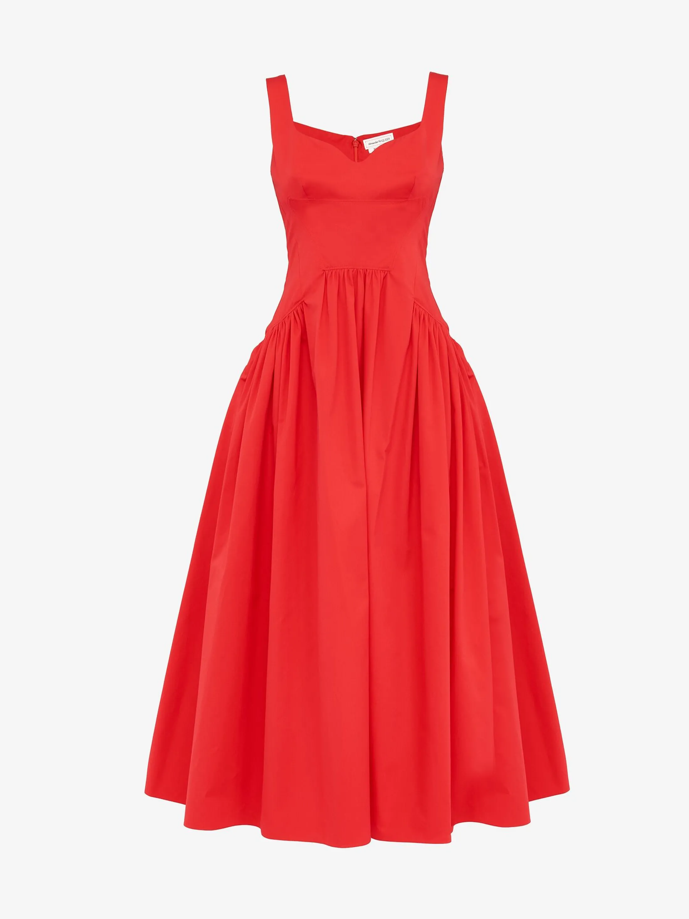 Fashion Alexander McQueen Women's Sweetheart Neckline Midi Dress in Lust Red