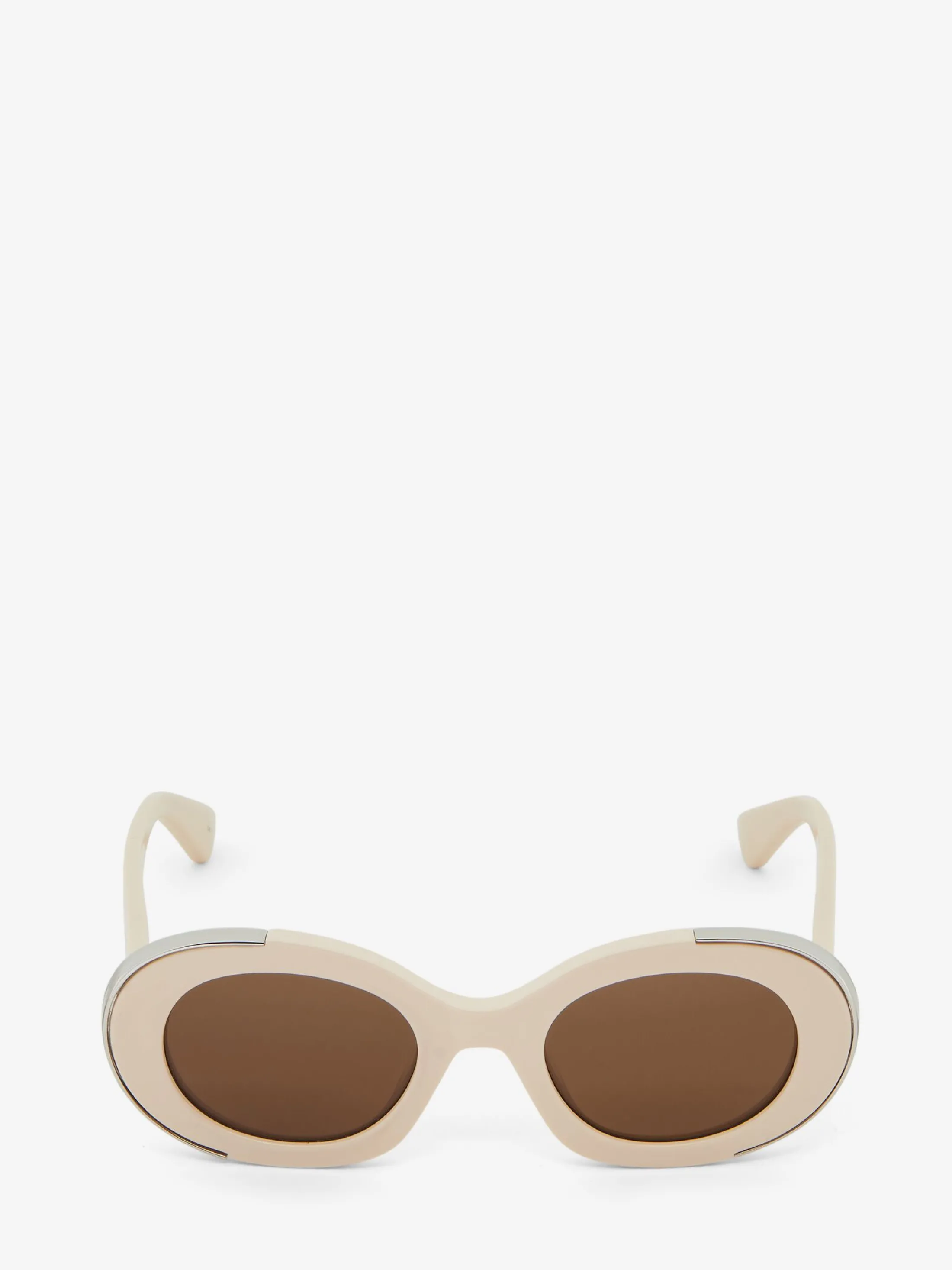 Store Alexander McQueen Women's The Grip Oval Sunglasses in Ivory/Brown