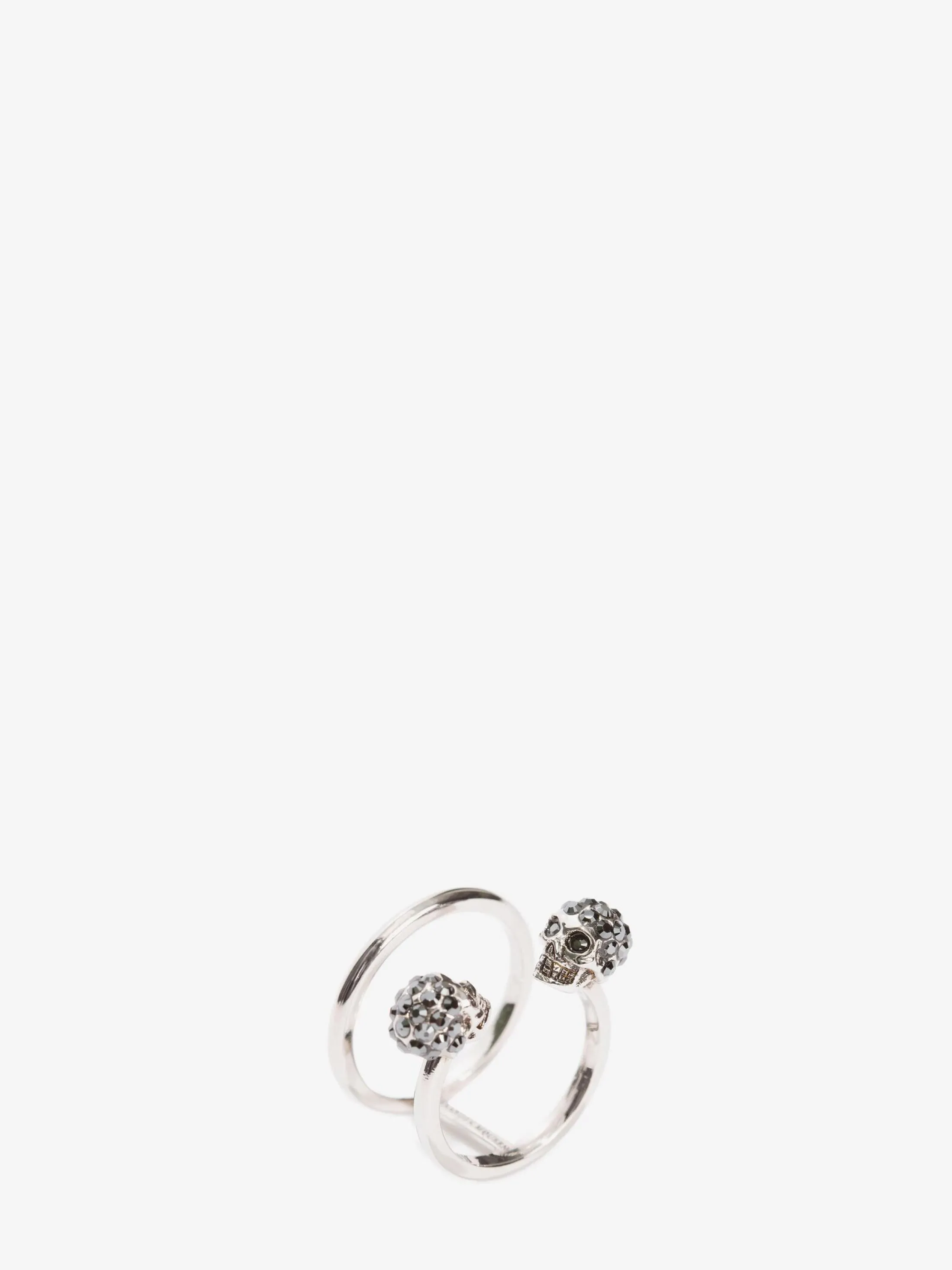 New Alexander McQueen Women's Twin Skull Double Ring in Silver