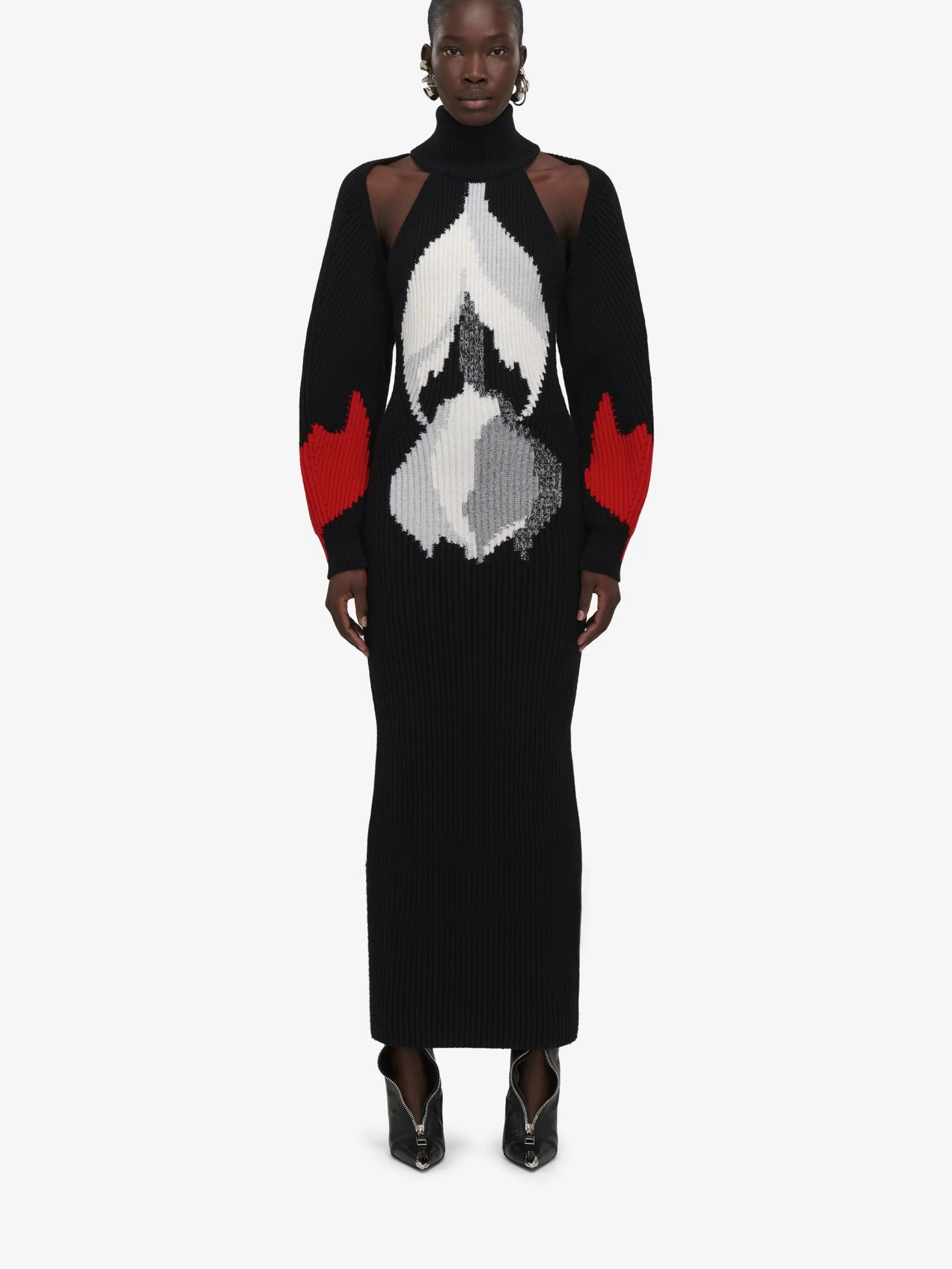 Fashion Alexander McQueen Women's Upside-down Orchid Dress in Black/Red/Grey