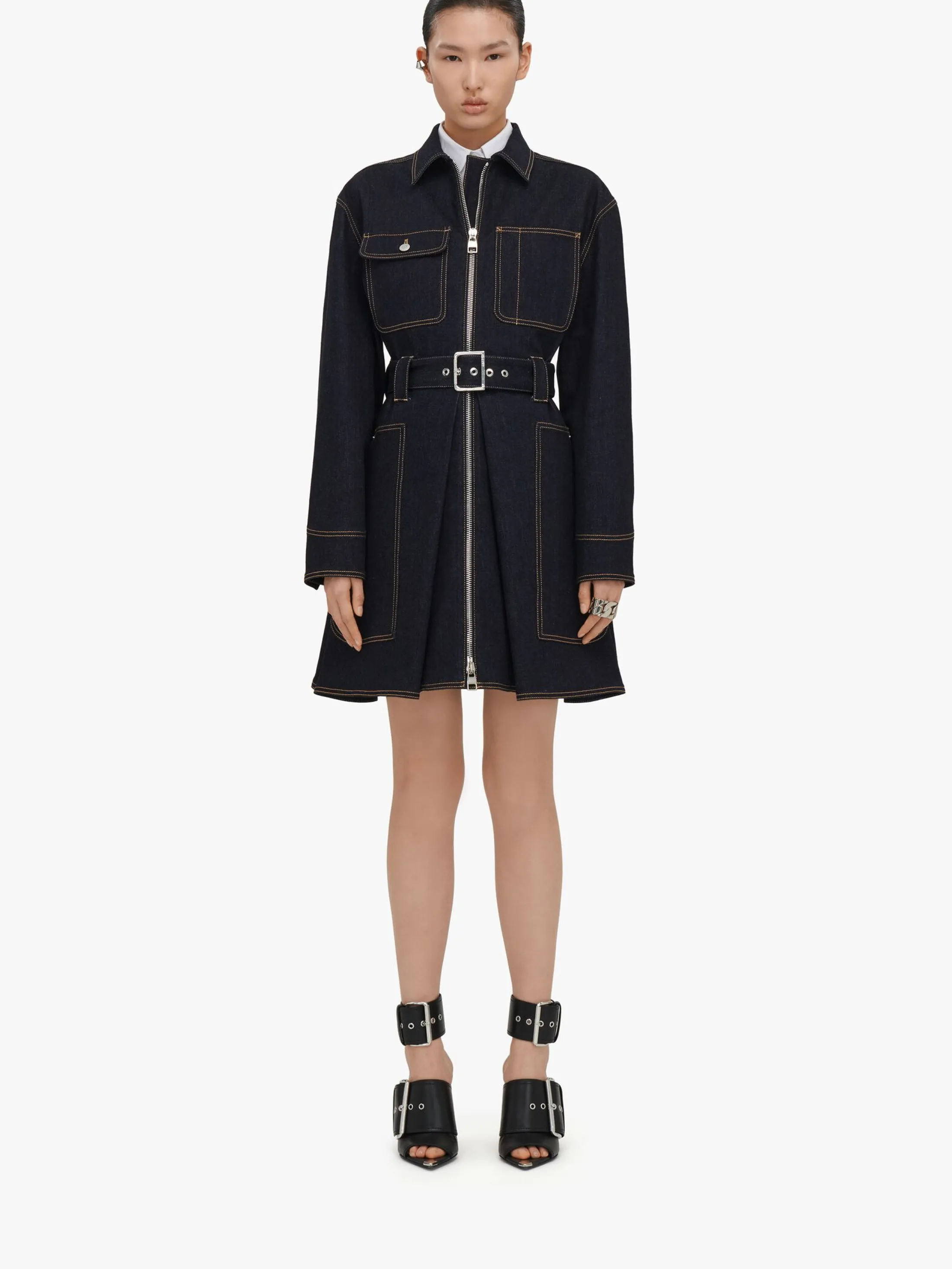 Online Alexander McQueen Women's Utility Denim Mini Dress in Indigo